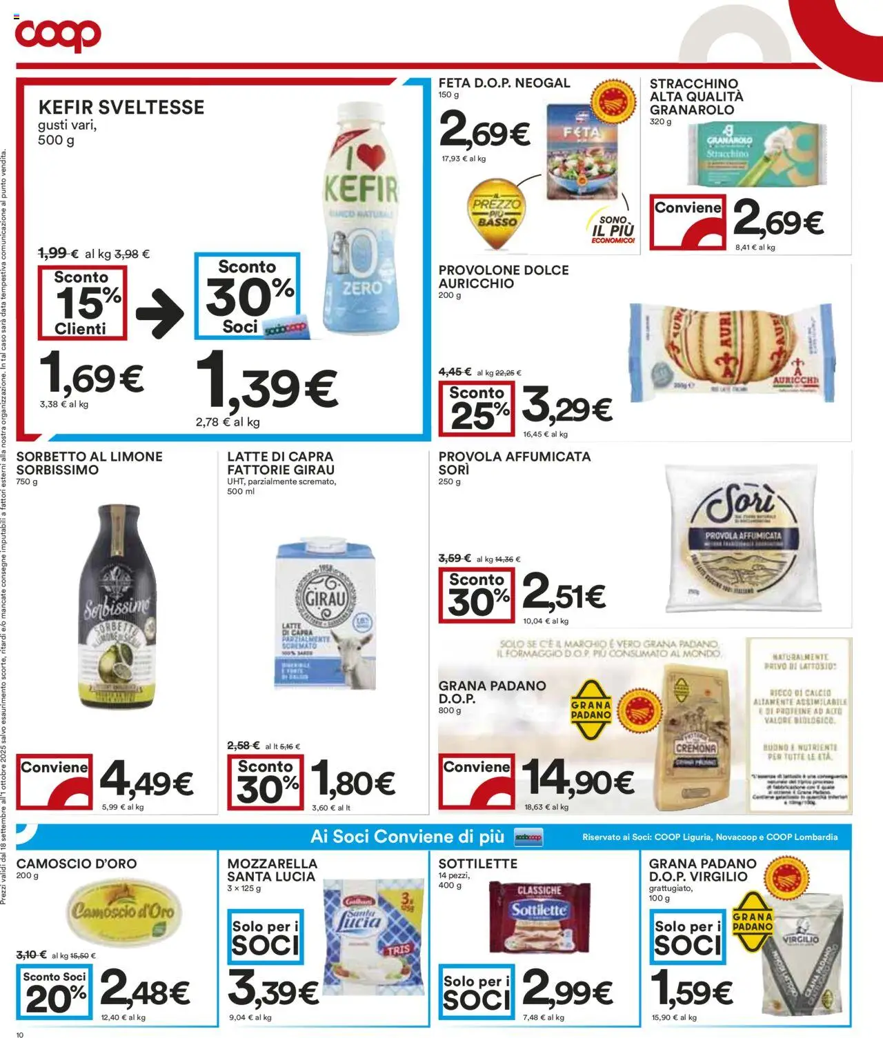 Volantino COOP del 18.09.2025 | Pagina: 10 | Prodotti: Sorbetto, Latte, Formaggio, Feta