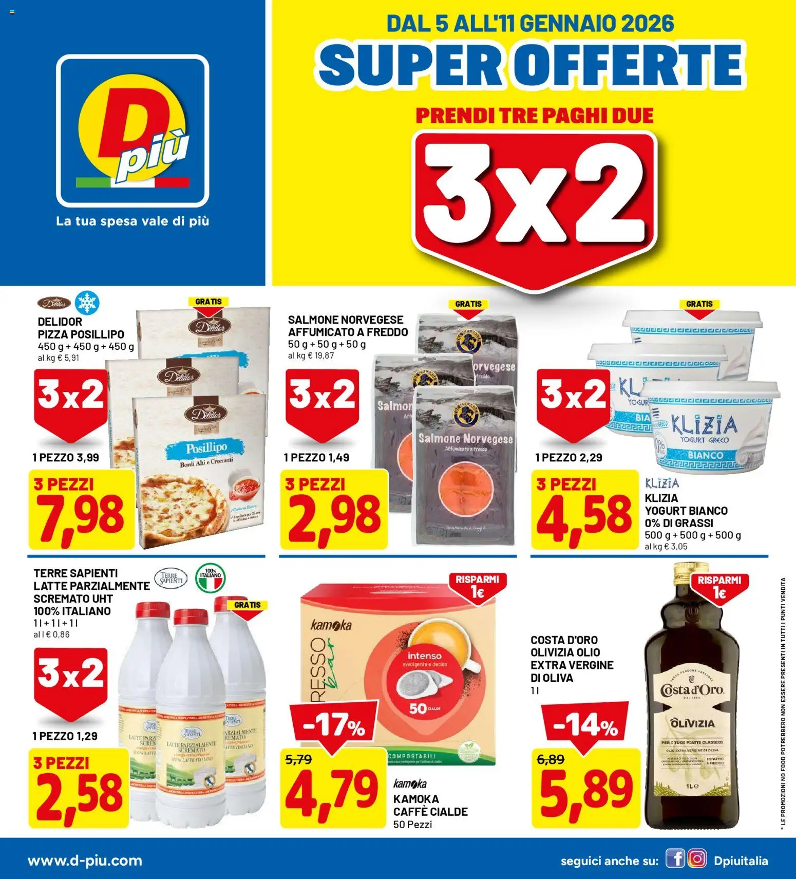 Volantino D Più del 05.01.2026 | Pagina: 1 | Prodotti: Pizza, Latte, Olio, Latte parzialmente scremato