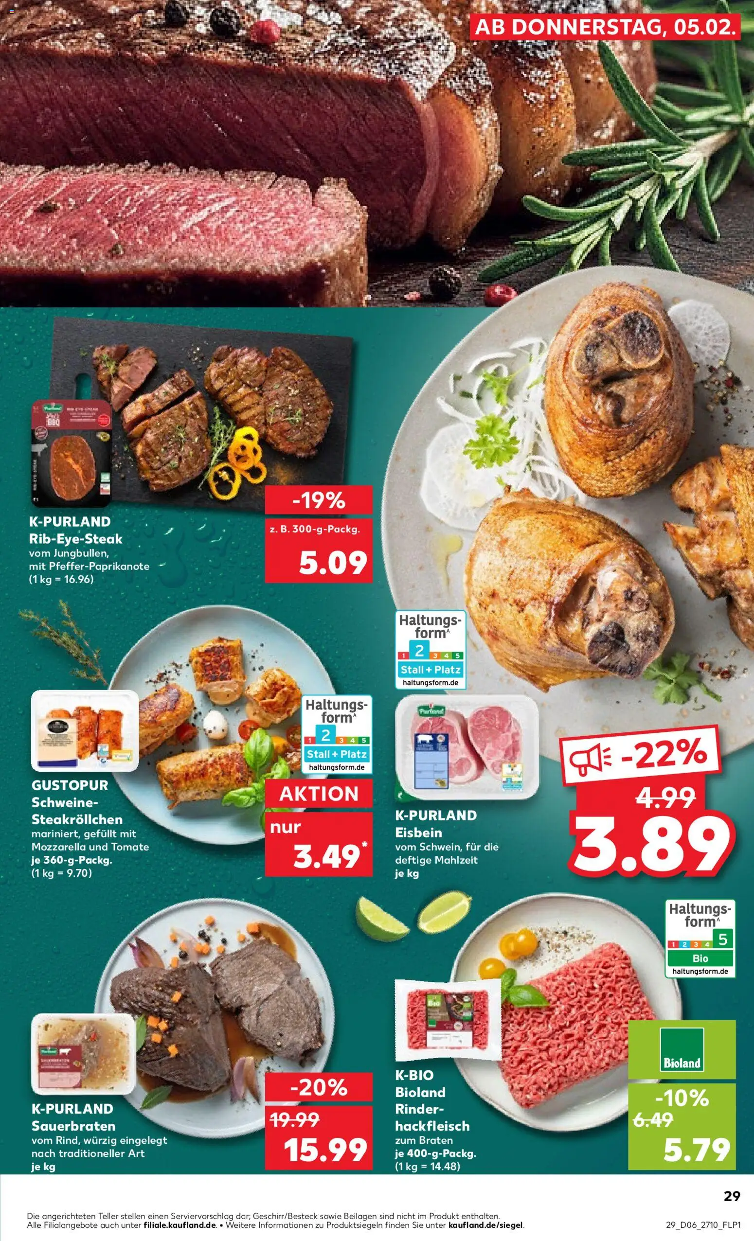 Kaufland prospekt Zeitz	 – gültig ab 05.02.2026 | Seite: 29 | Produkte: Mozzarella, Steak, Hackfleisch