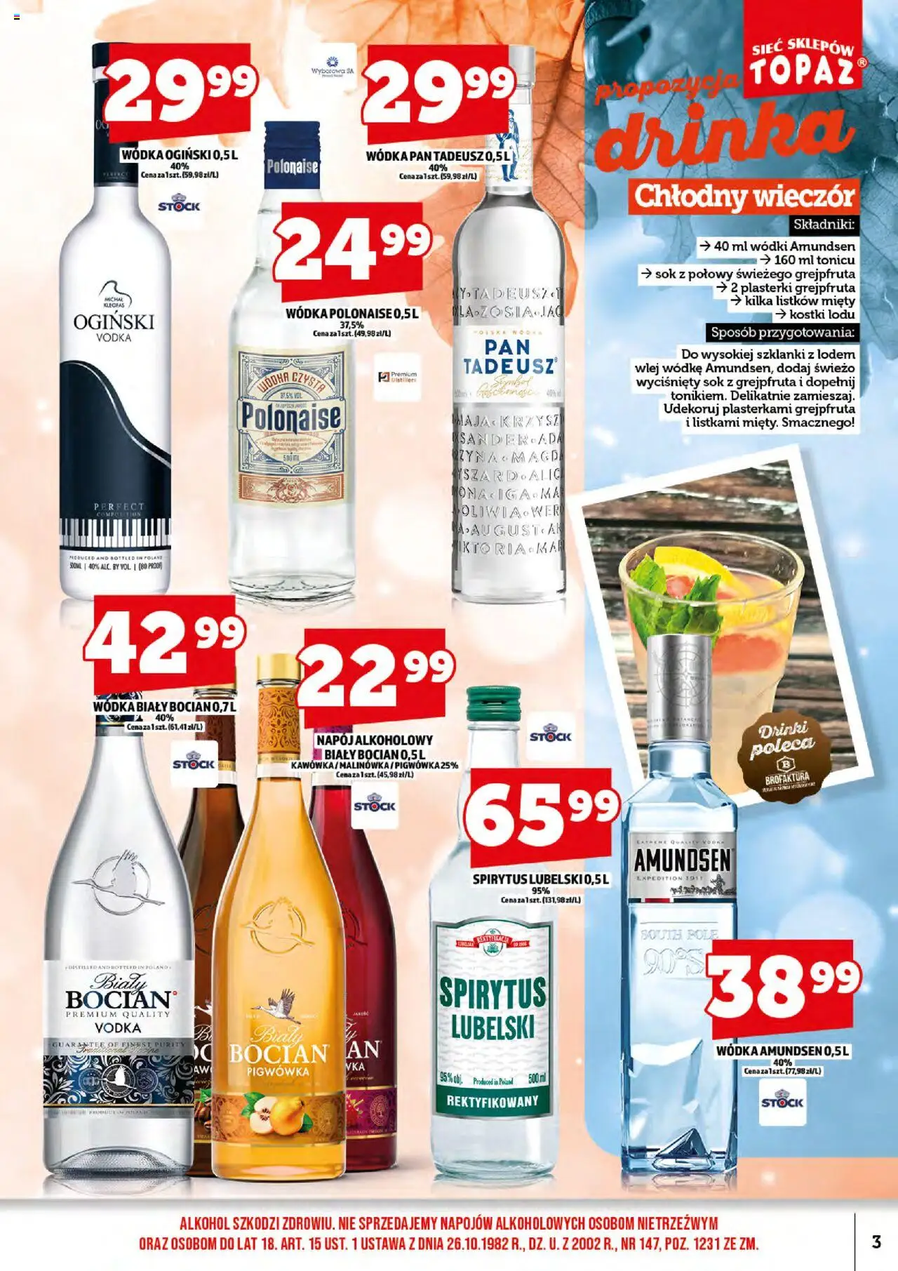 Topaz Gazetka alkoholowa od 17.10.2025 | Strona: 5 | Produkty: Wódka Ogiński, Sok, Szklanki, Alkohol