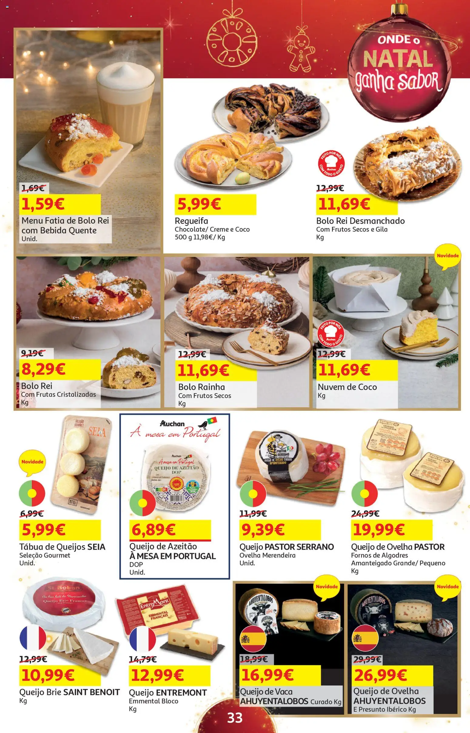 Auchan - Presentes │ válido de 18.11.2025 | Página: 33 | Produtos: Tábua, Frutas cristalizadas, Bolo, Presunto