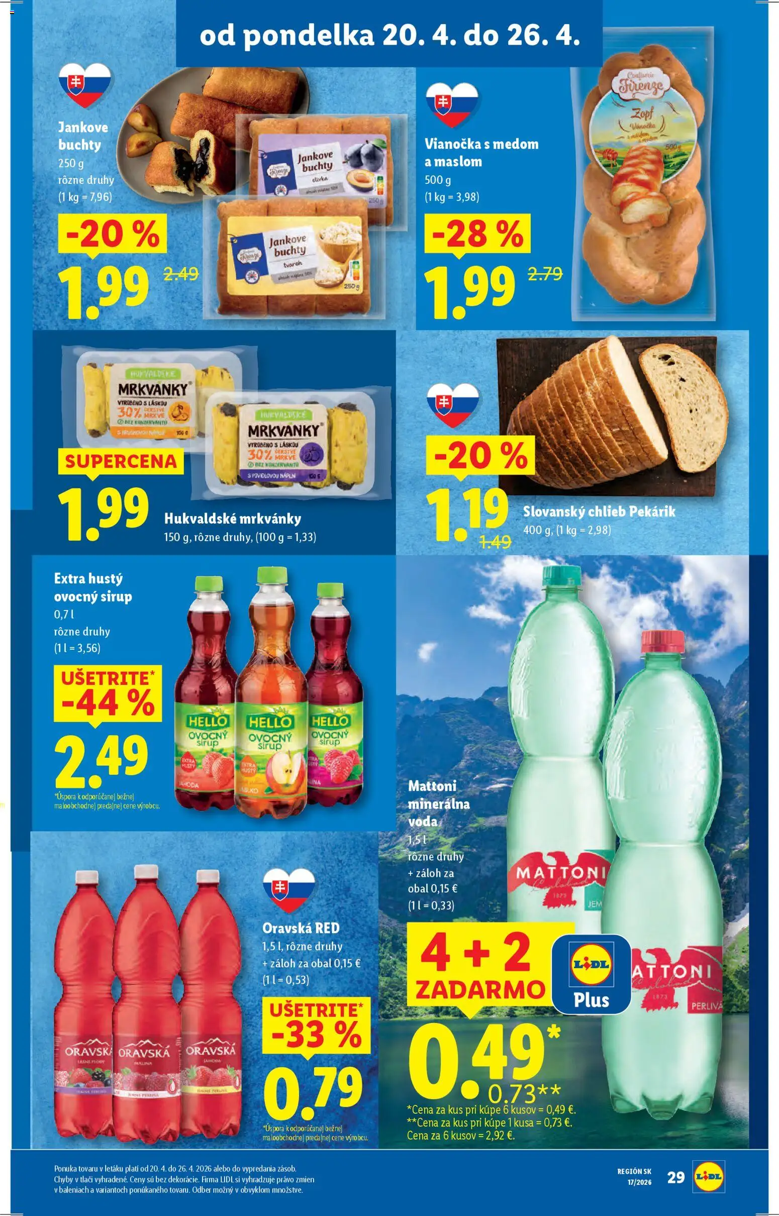 Nové Lidl akcie – leták je platný od 20.04.2026 | Strana: 32 | Produkty: Vianočka, Mattoni, Voda, Minerálna voda