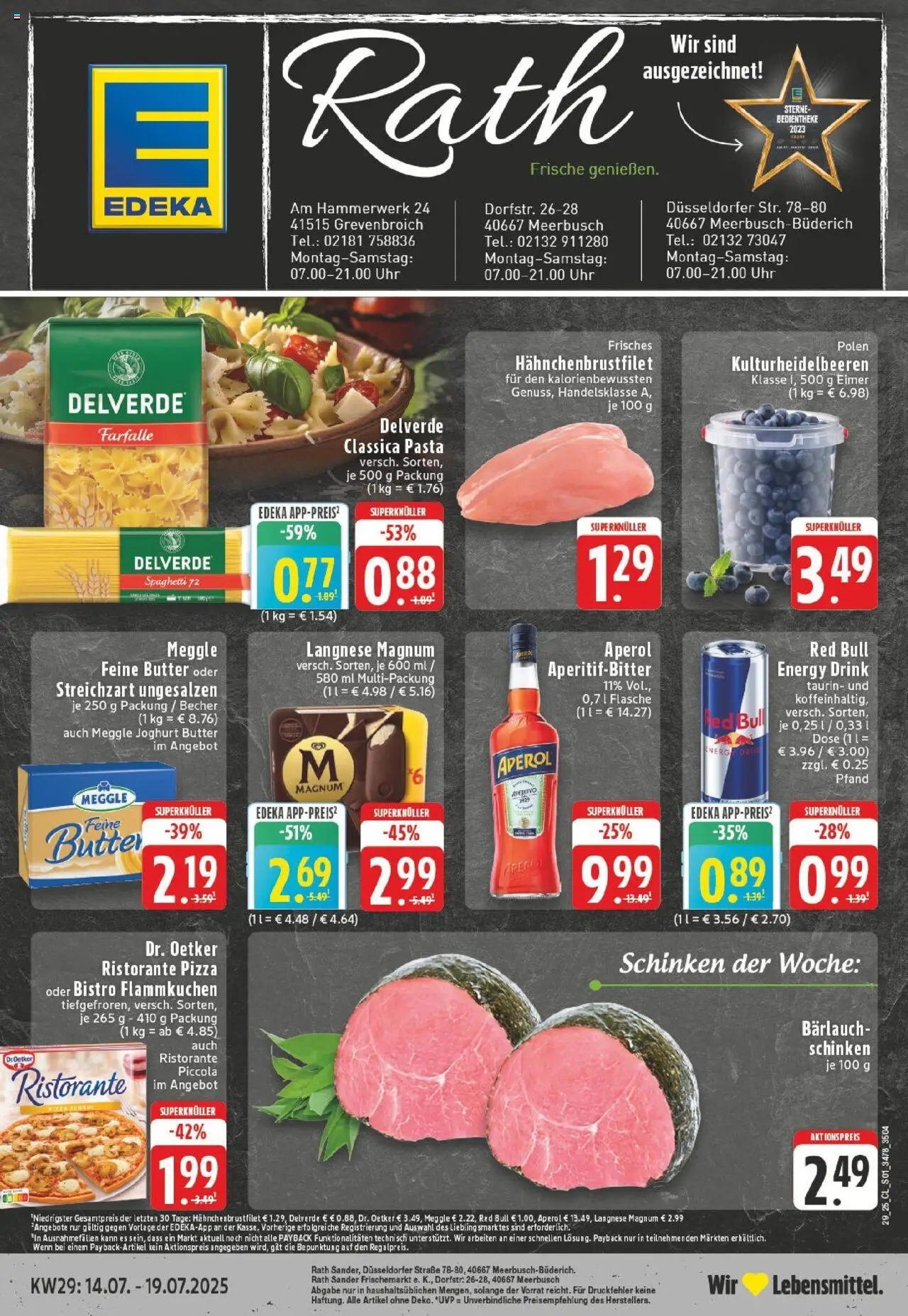 Edeka prospekt Meerbusch-Büderich	 - gültig ab dem 13.07.2025 | Seite: 1 | Produkte: Red bull, Butter, Schinken, Uhr