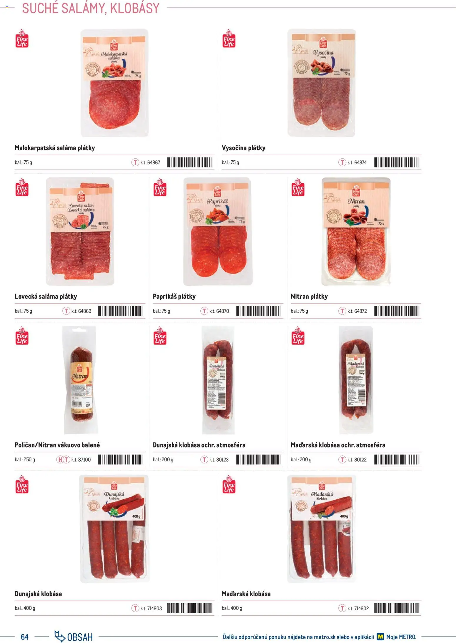 Nové Metro akcie – leták je platný od 01.01.2025 | Strana: 64 | Produkty: Saláma, Klobása