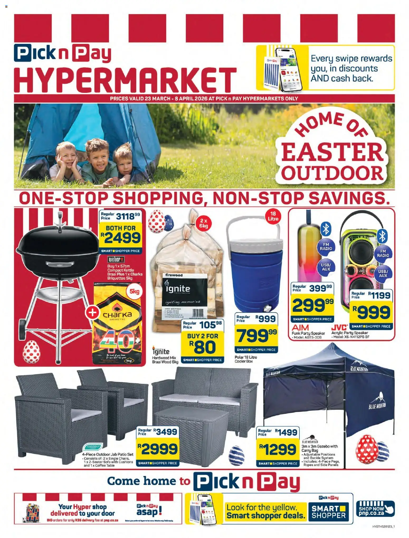 New Pick n Pay catalogue – valid from 23.03.2026 | Page: 1 | Products: Speaker, Kettle, Table, Box