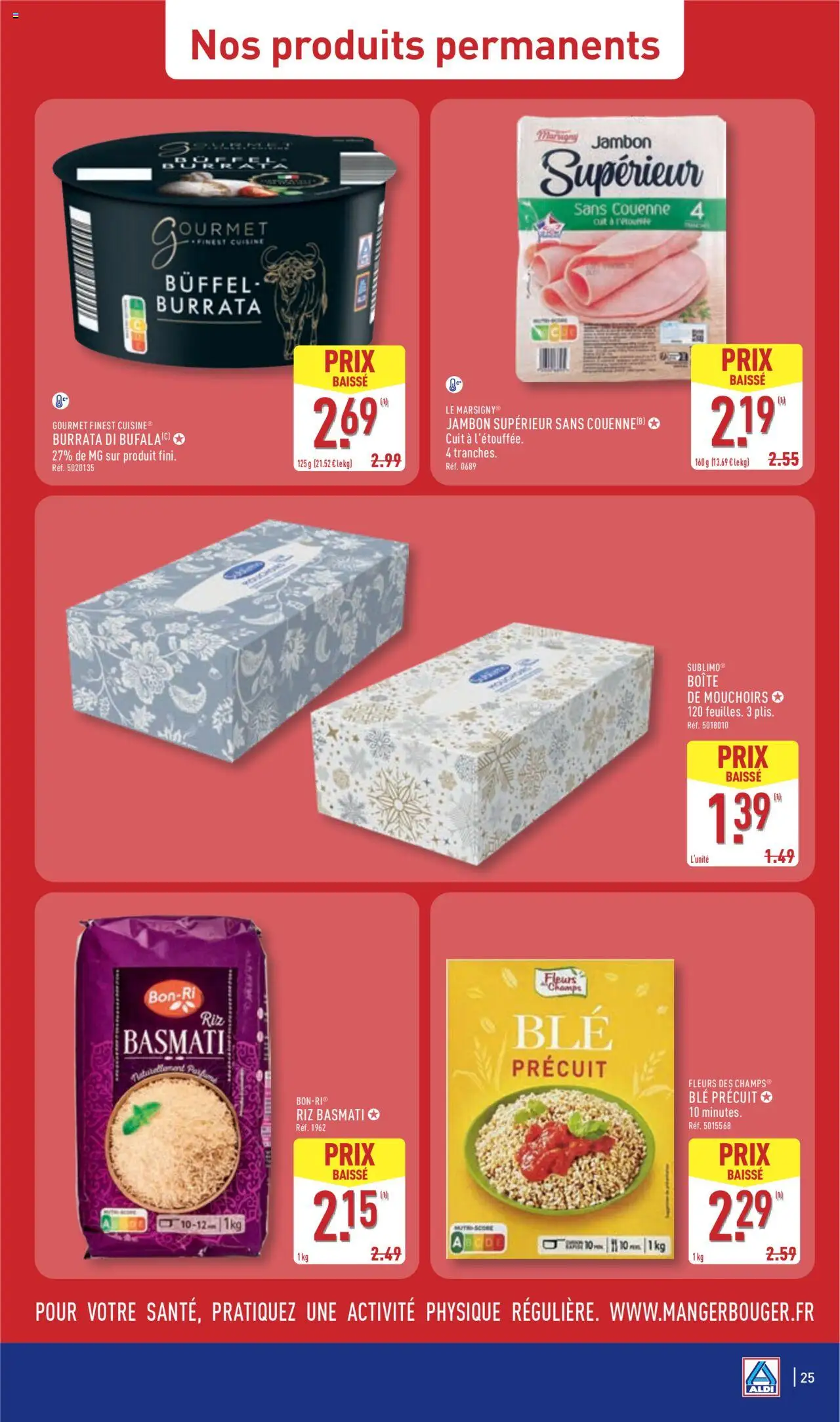 {H1} | Page: 27 | Produits: Riz basmati, Mouchoirs, Burrata, Jambon