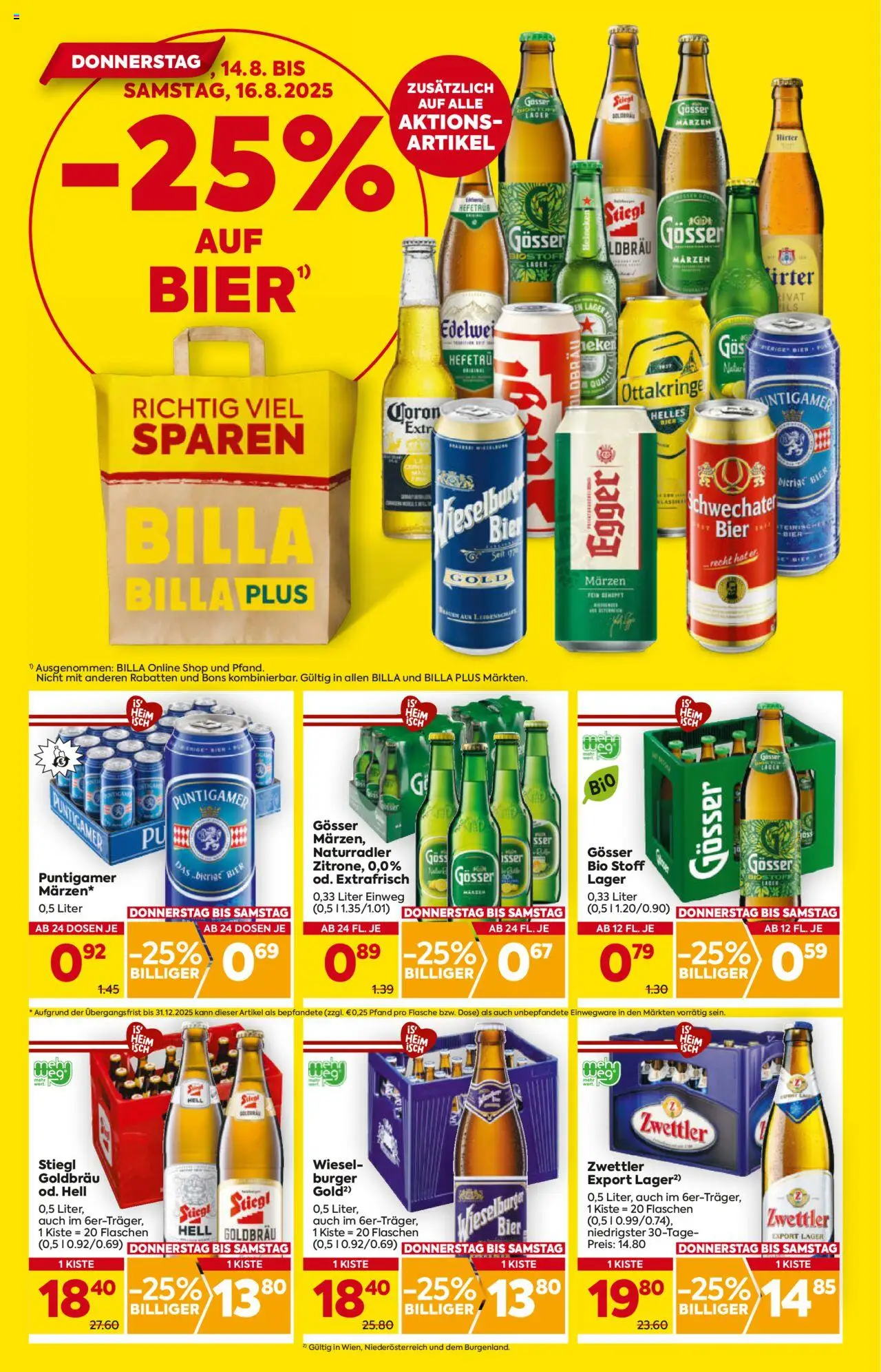 Billa AT akciós ujság - amely érvényes a következő dátumtól: 14.08.2025 | Oldal: 2 | Termékek: Heineken, Gösser