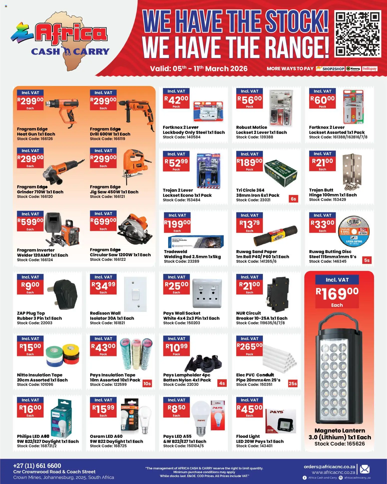 New Africa Cash & Carry catalogue – valid from 05.03.2026 | Page: 25 | Products: Lantern, Iron, Grinder, Stock