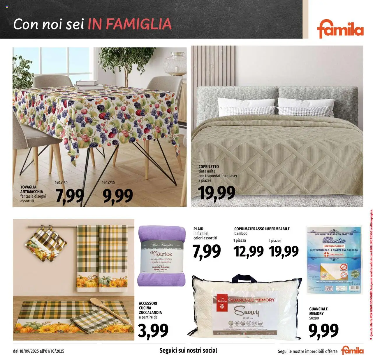 Volantino Famila del 18.09.2025 | Pagina: 25 | Prodotti: Plaid, Coperta, Coprimaterasso, Guanciale