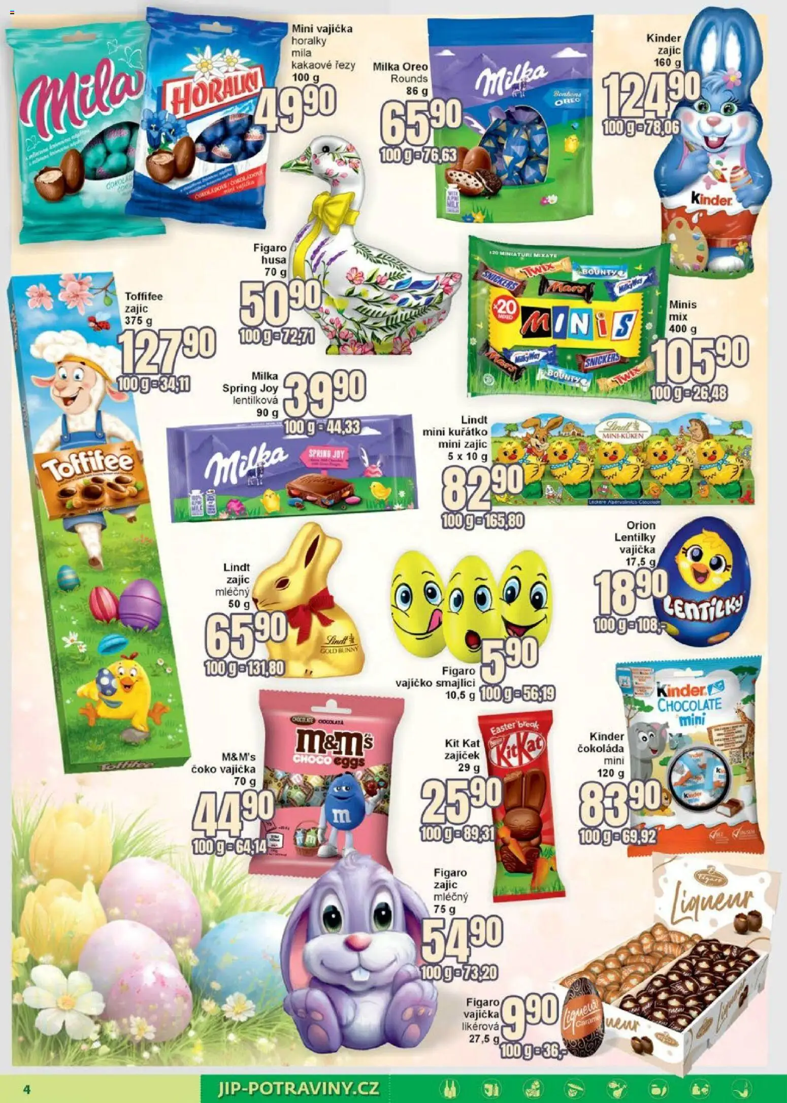 Jip leták od 11.03.2026 | Strana: 4 | Produkty: Lindt, Mila, Kinder, Husa