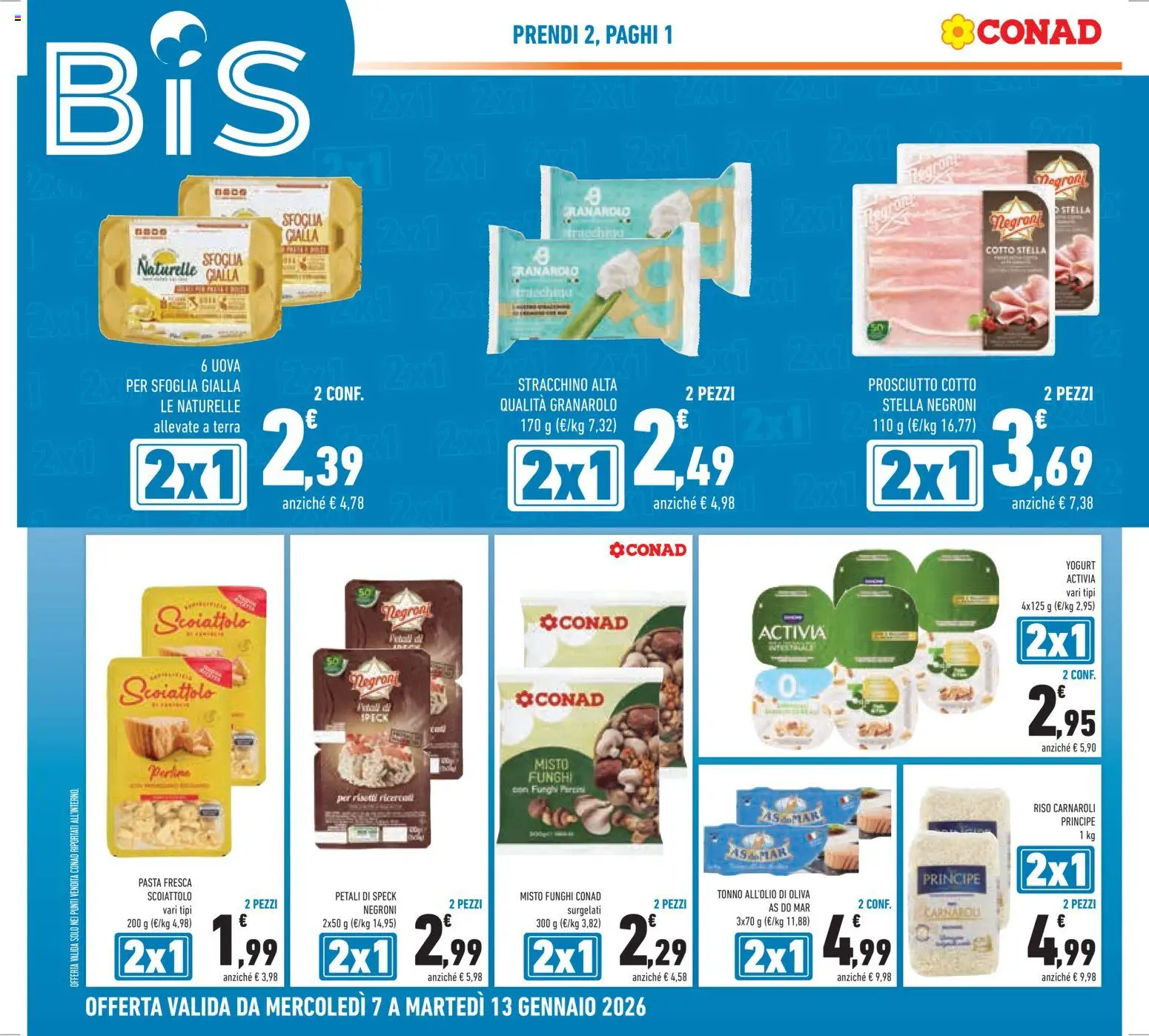 Volantino Conad del 07.01.2026 | Pagina: 2 | Prodotti: Riso Carnaroli, Uova, Olive, Tonno