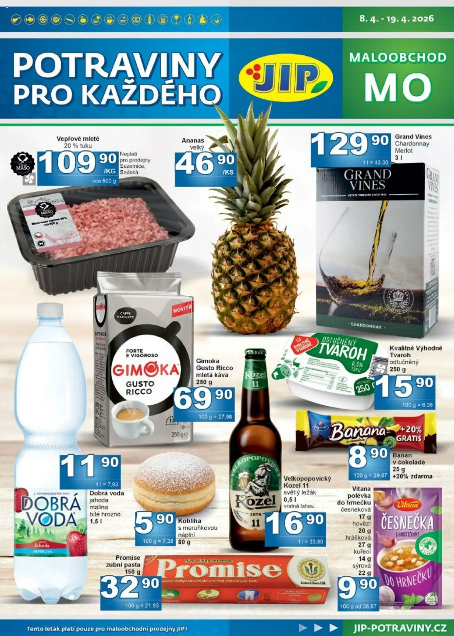 Jip leták od 08.04.2026 | Strana: 1 | Produkty: Ananas, Kozel, Kozel 11, Potraviny