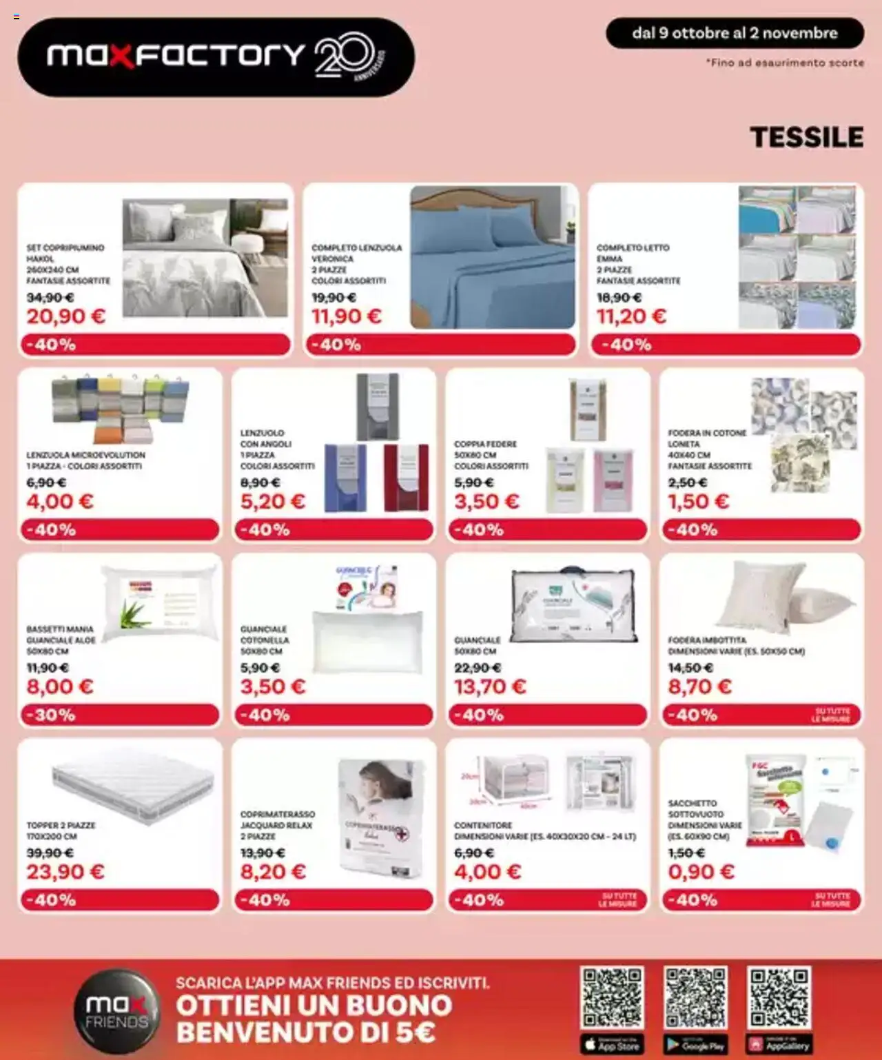 Volantino Max Factory del 09.10.2025 | Pagina: 19 | Prodotti: Letto, Lenzuola, Coprimaterasso, Guanciale