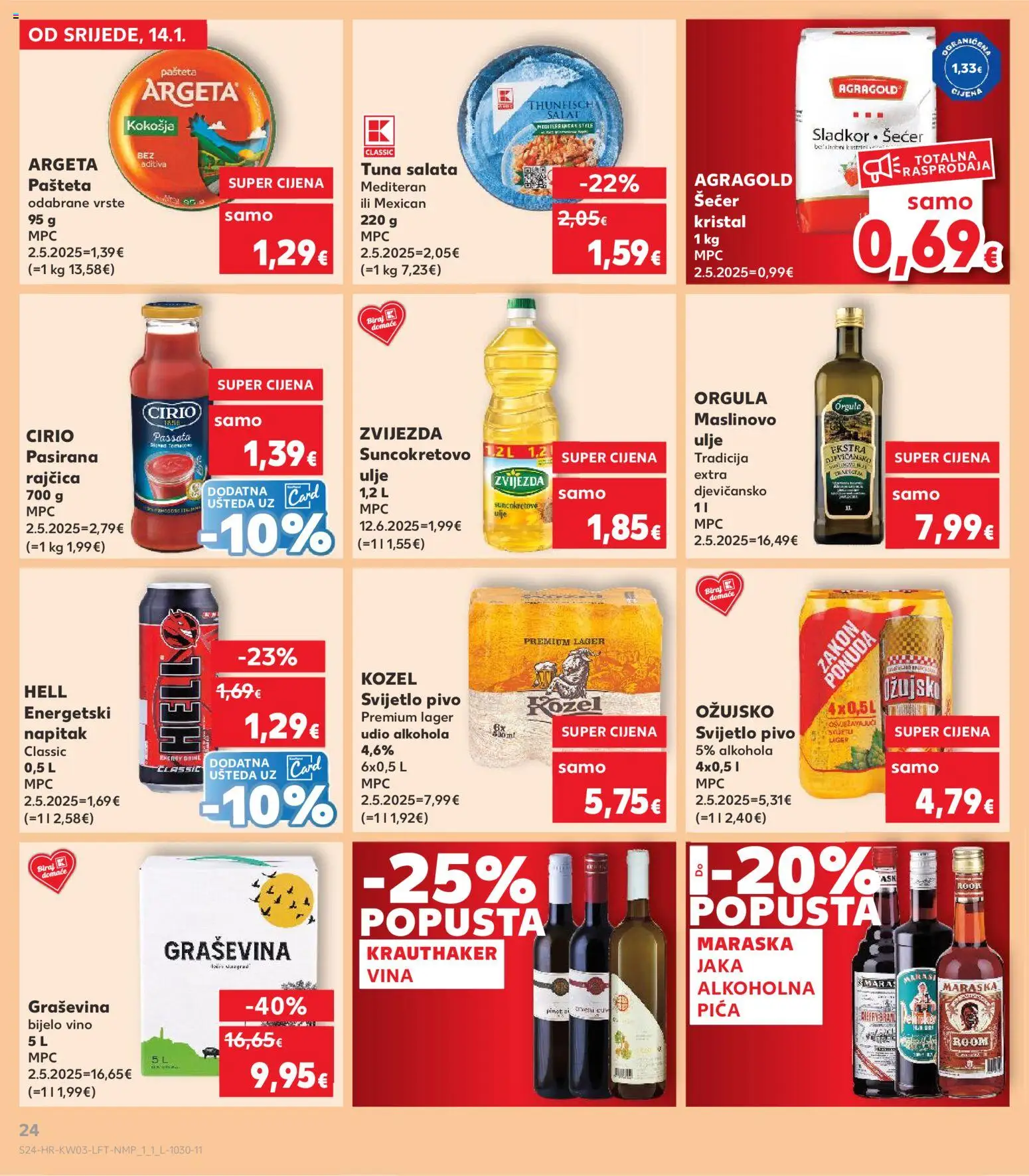 Kaufland katalog | vrijedi od 14.01.2026 | Stranica: 24 | Proizvodi: Hell, Pasirana rajčica, Salata, Šećer