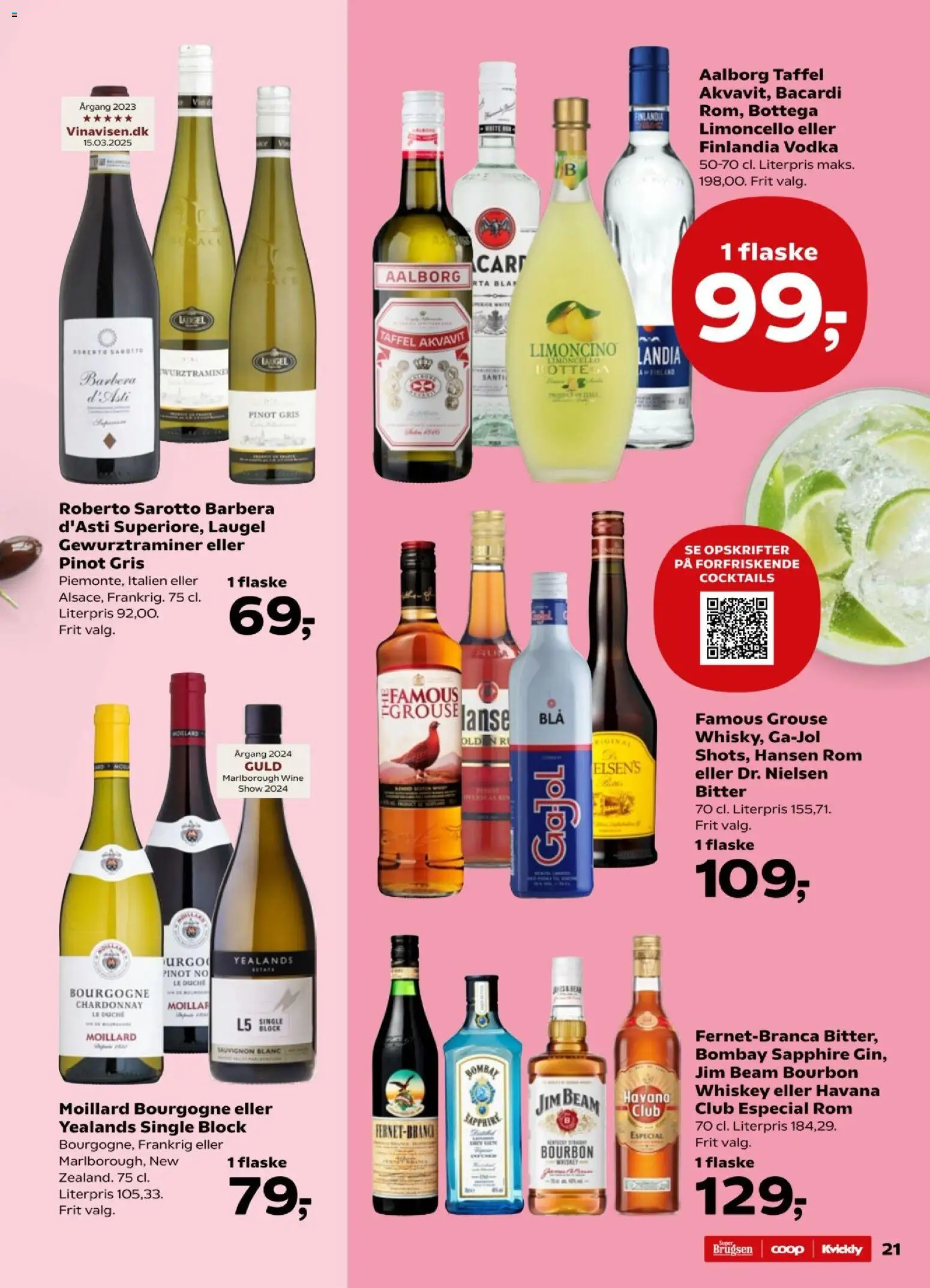 Super Brugsen tilbudsavis – gyldig fra 22.01.2026 | Side: 21 | Produkter: Vin, Bourbon, Vodka, Rom