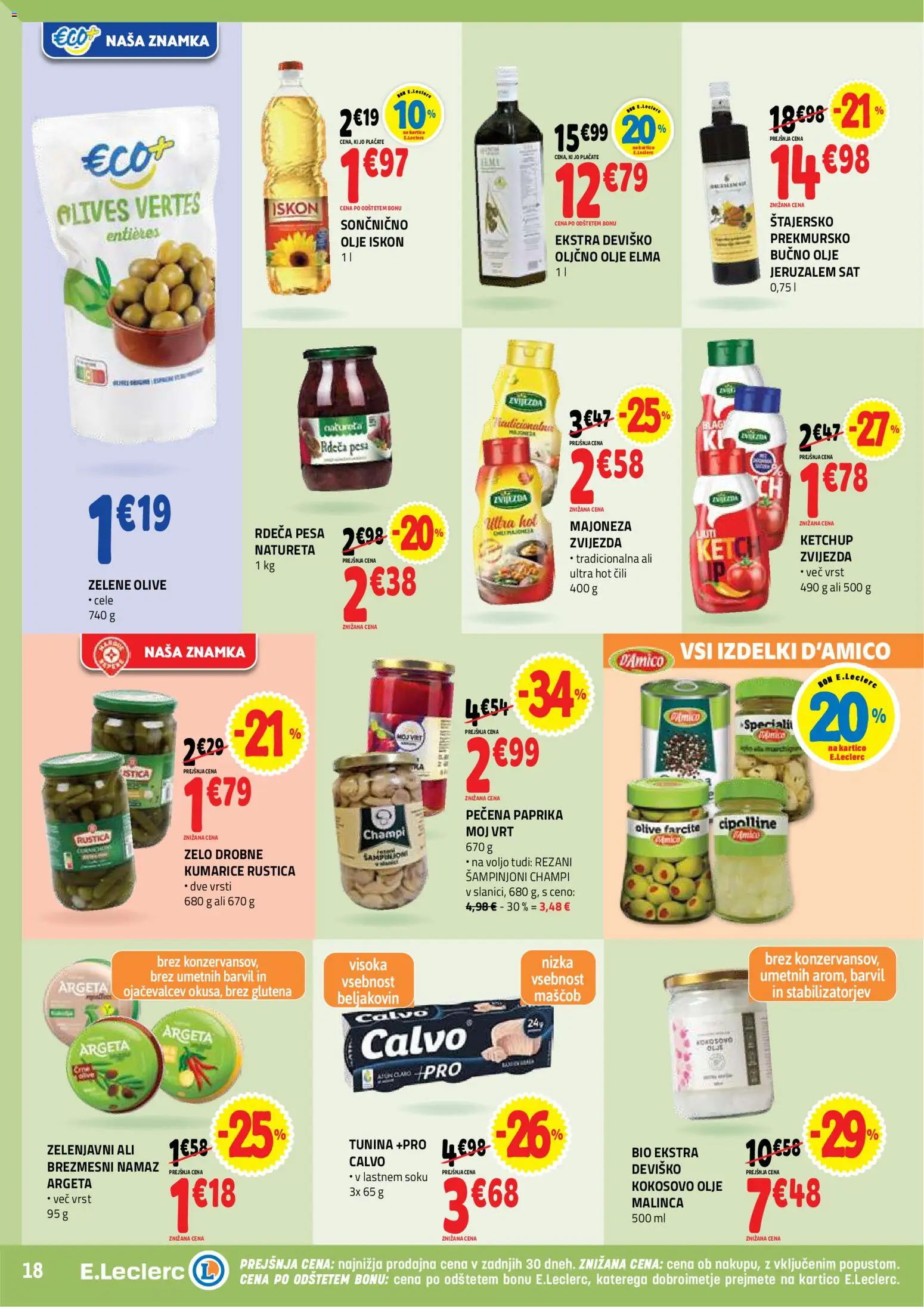 Novi E.leclerc katalog ponudbe – veljaven od 28.01.2026 | Stran: 18 | Izdelki: Namaz, Olje, Kumarice, Majoneza
