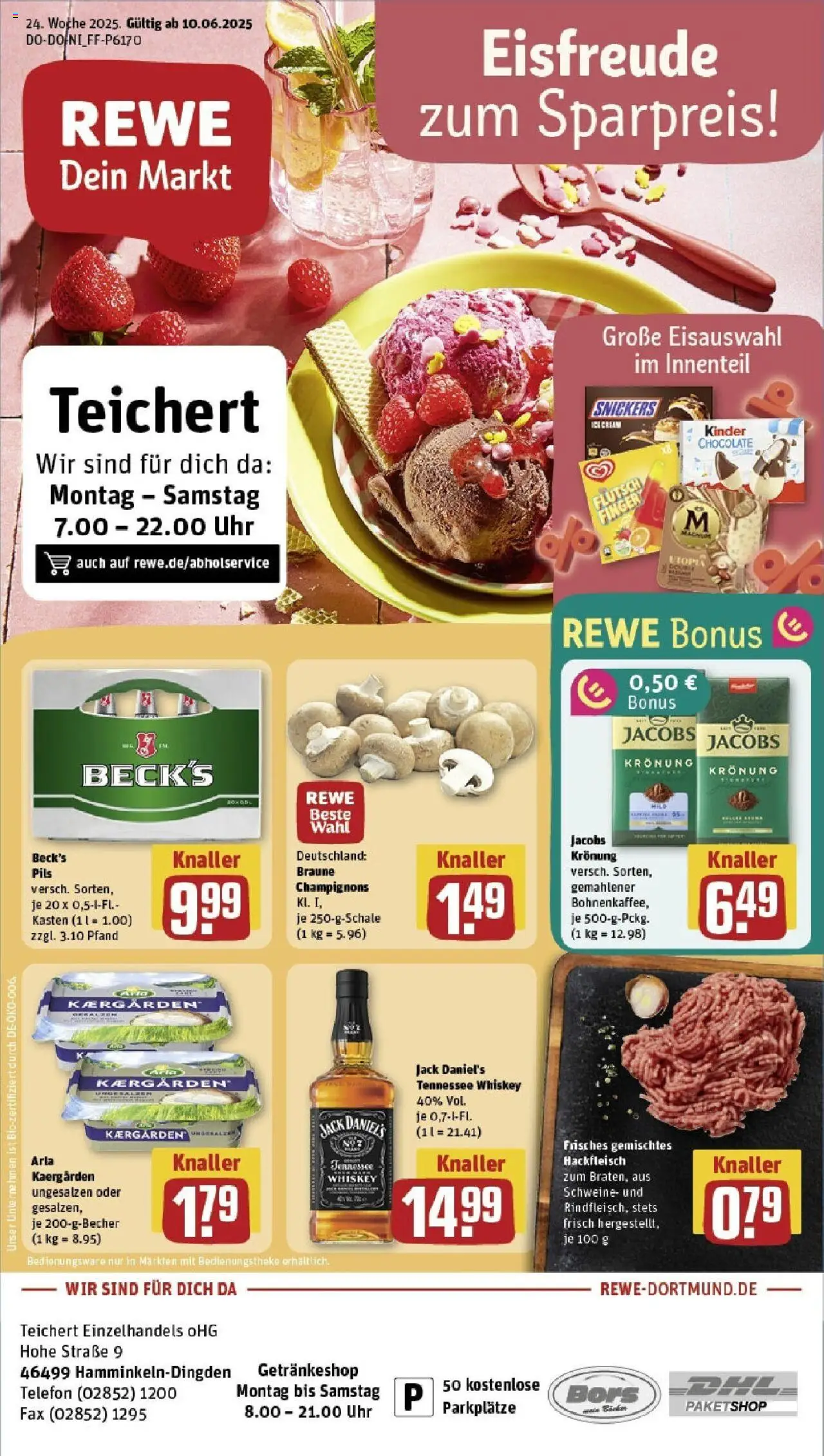 Rewe prospekt Hamminkeln	 - gültig ab dem 08.06.2025 | Seite: 1 | Produkte: Butter, Champignons, Telefon, Hackfleisch