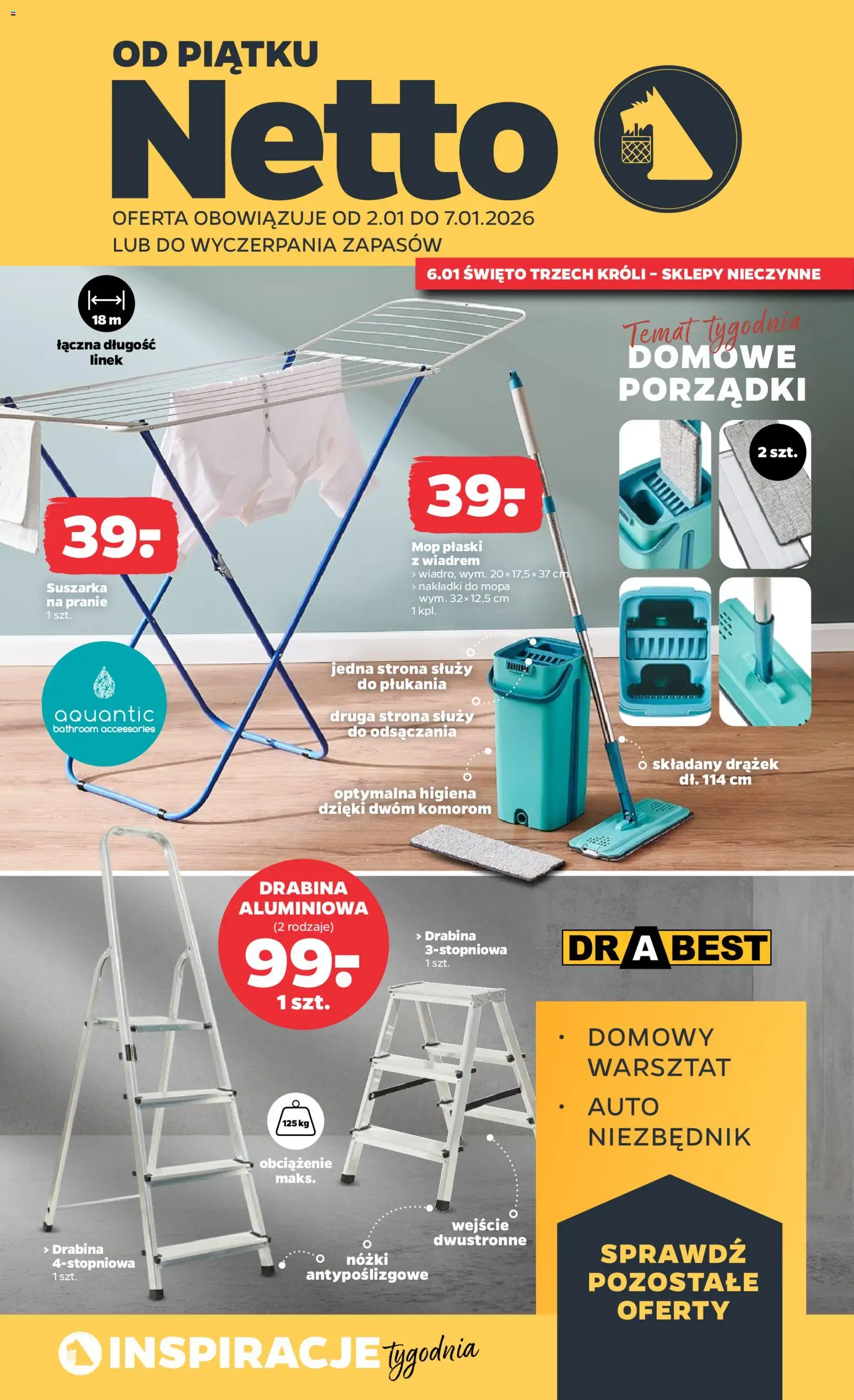 Netto gazetka - Non Food od 02.01.2026 | Strona: 1 | Produkty: Suszarka, Drabina
