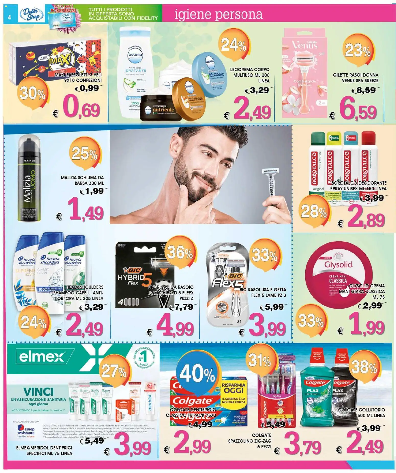 Volantino Deter Shop del 01.03.2026 | Pagina: 4 | Prodotti: Deodorante, Dentifricio, Collutorio, Fazzoletti