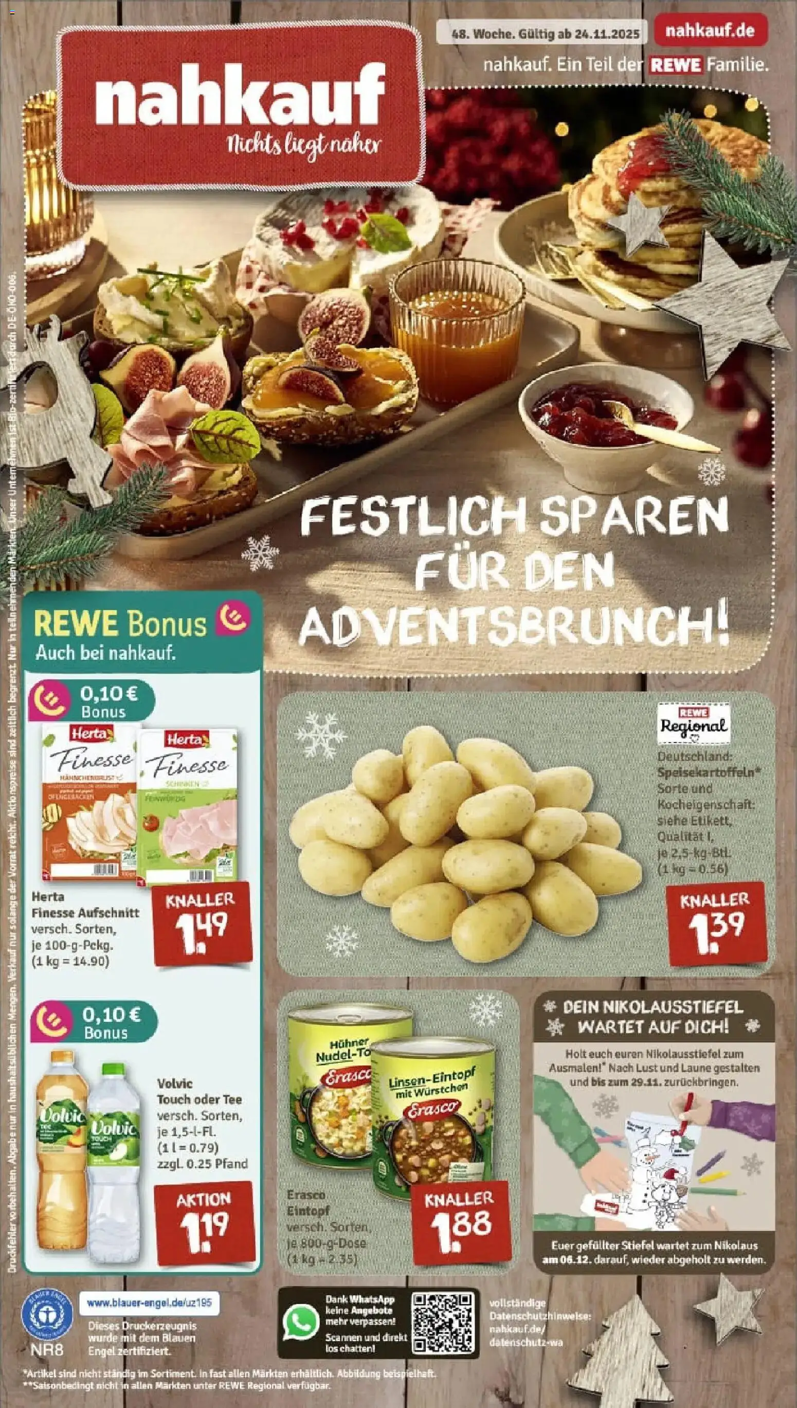 Rewe prospekt Obing	 – gültig ab 23.11.2025 | Seite: 1 | Produkte: Volvic touch, Stiefel, Tee, Erasco