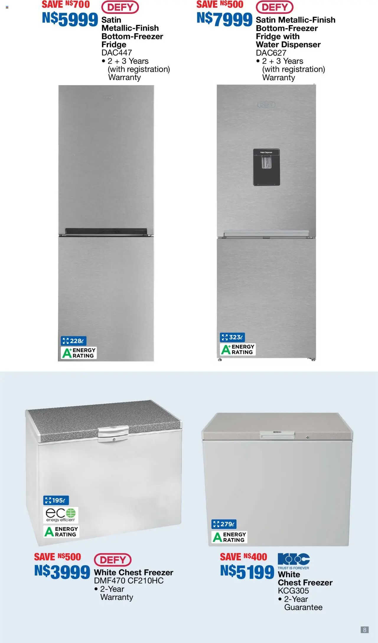 New OK Furniture catalogue – valid from 06.10.2025 | Page: 8 | Products: Freezer, Fridge, Chest freezer, Water
