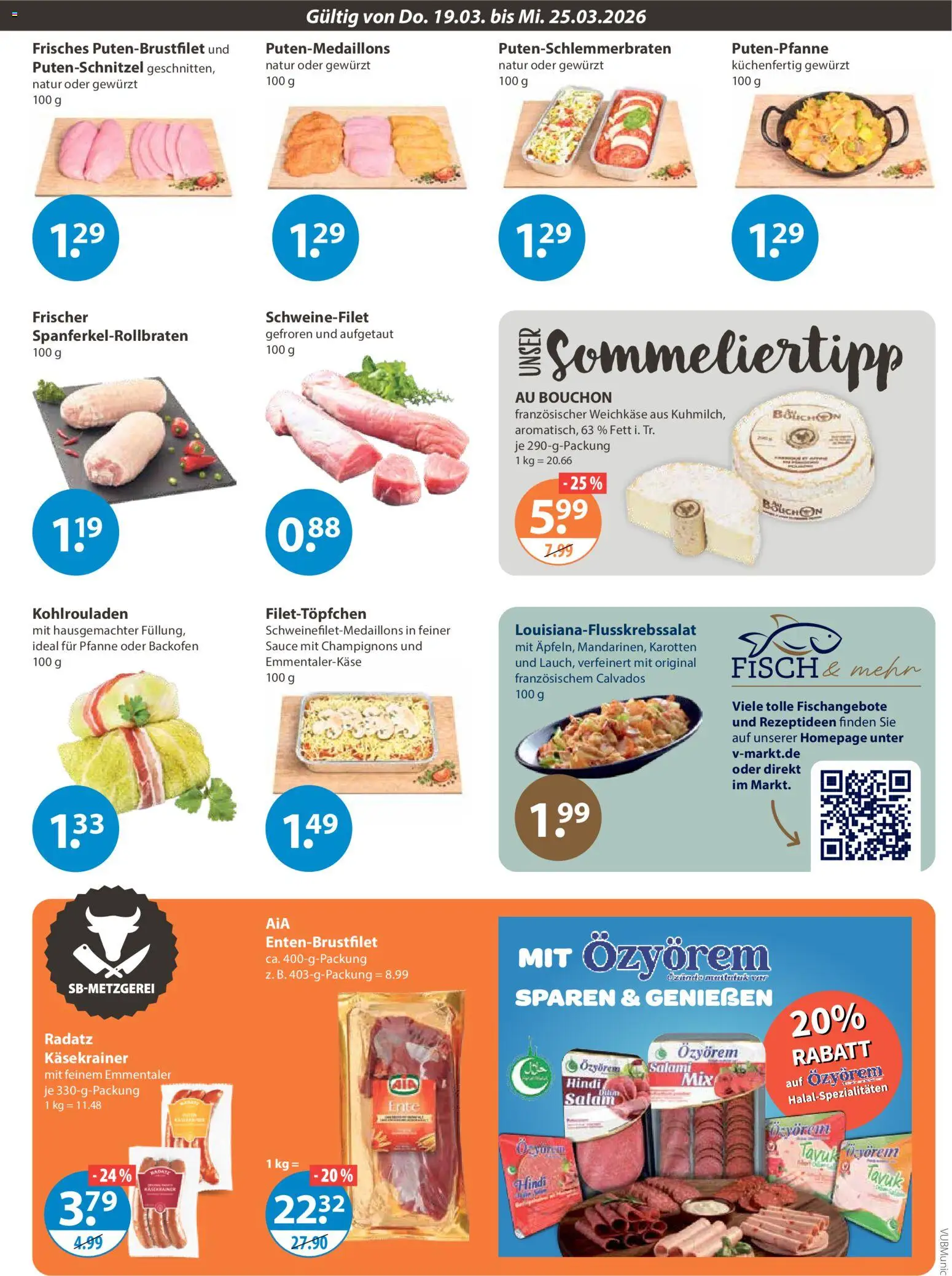 V-Markt München – gültig ab 19.03.2026 | Seite: 3 | Produkte: Käsekrainer, Fisch, Salami, Ente