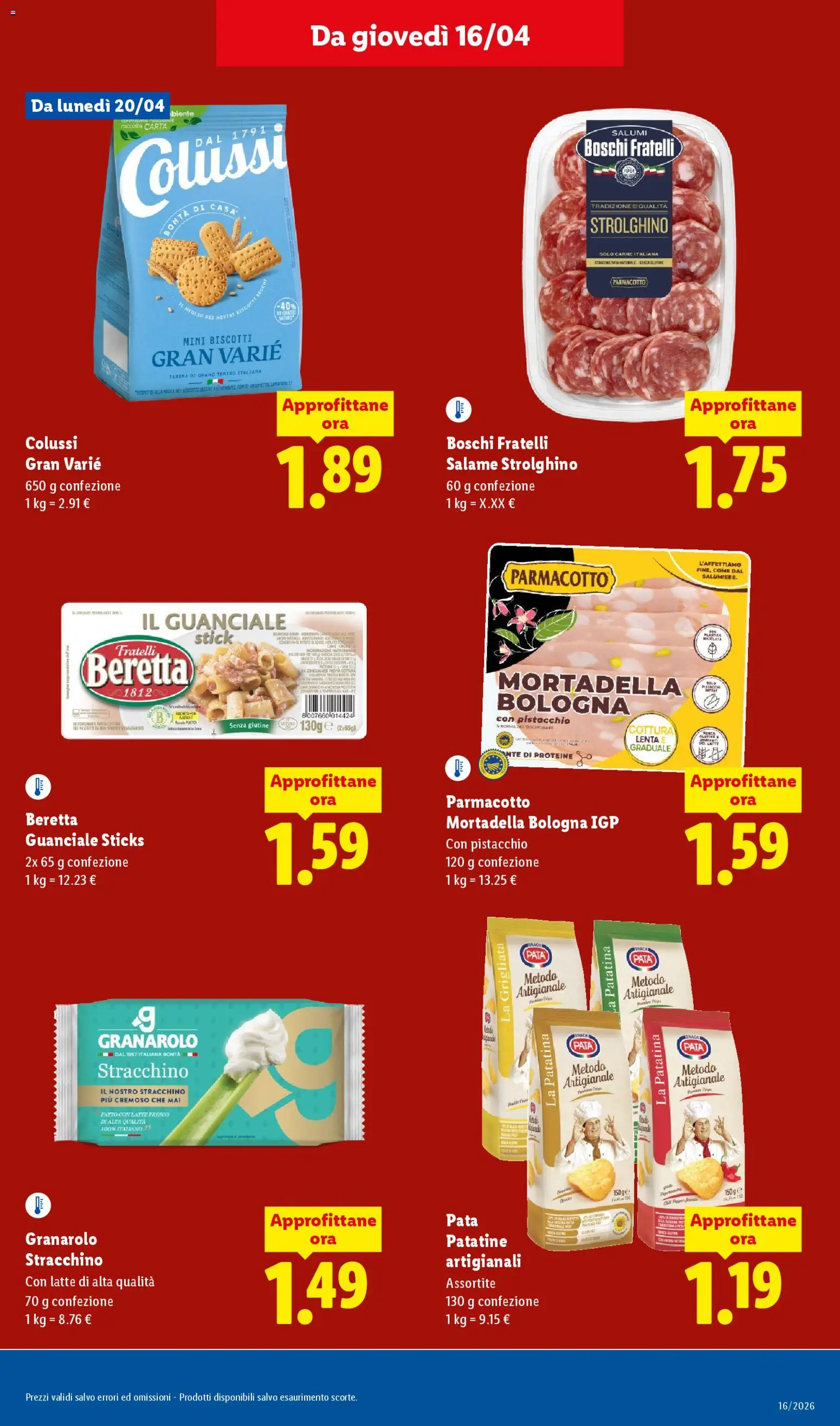 Volantino Lidl del 16.04.2026 | Pagina: 13 | Prodotti: Latte, Farina, Mortadella, Stracchino