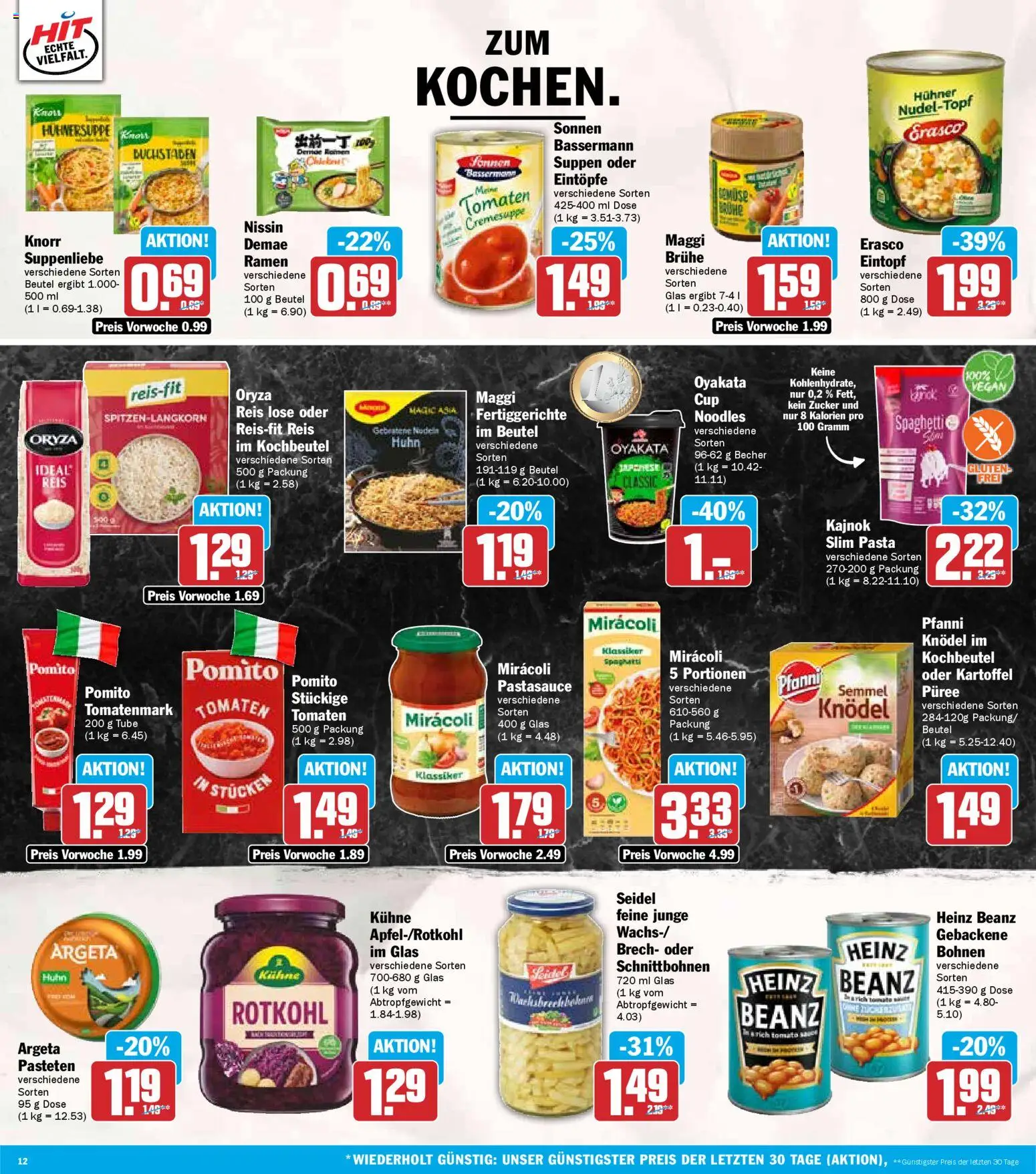 HIT Baden-Württemberg – gültig ab 29.12.2025 | Seite: 12 | Produkte: Rotkohl, Zucker, Fertiggerichte, Pasta