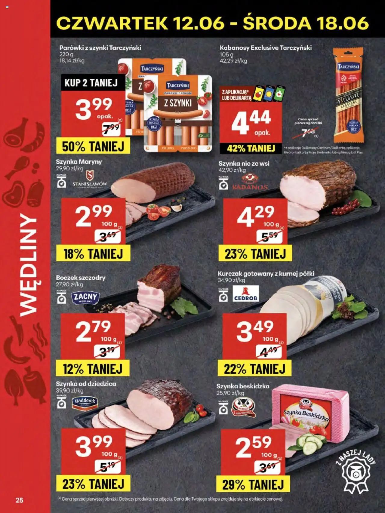Delikatesy Centrum Gazetka - Sklepy Własne od 12.06.2025 | Strona: 25 | Produkty: Parówki z szynki, Kabanosy, Delikatesy, Boczek