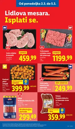 Pikok Budimska kobasica XXL, Narezana 250 g; 1 kg = 1198.- - pregled Lidl kataloga - važi od 26.02.2026 | Strana: 97