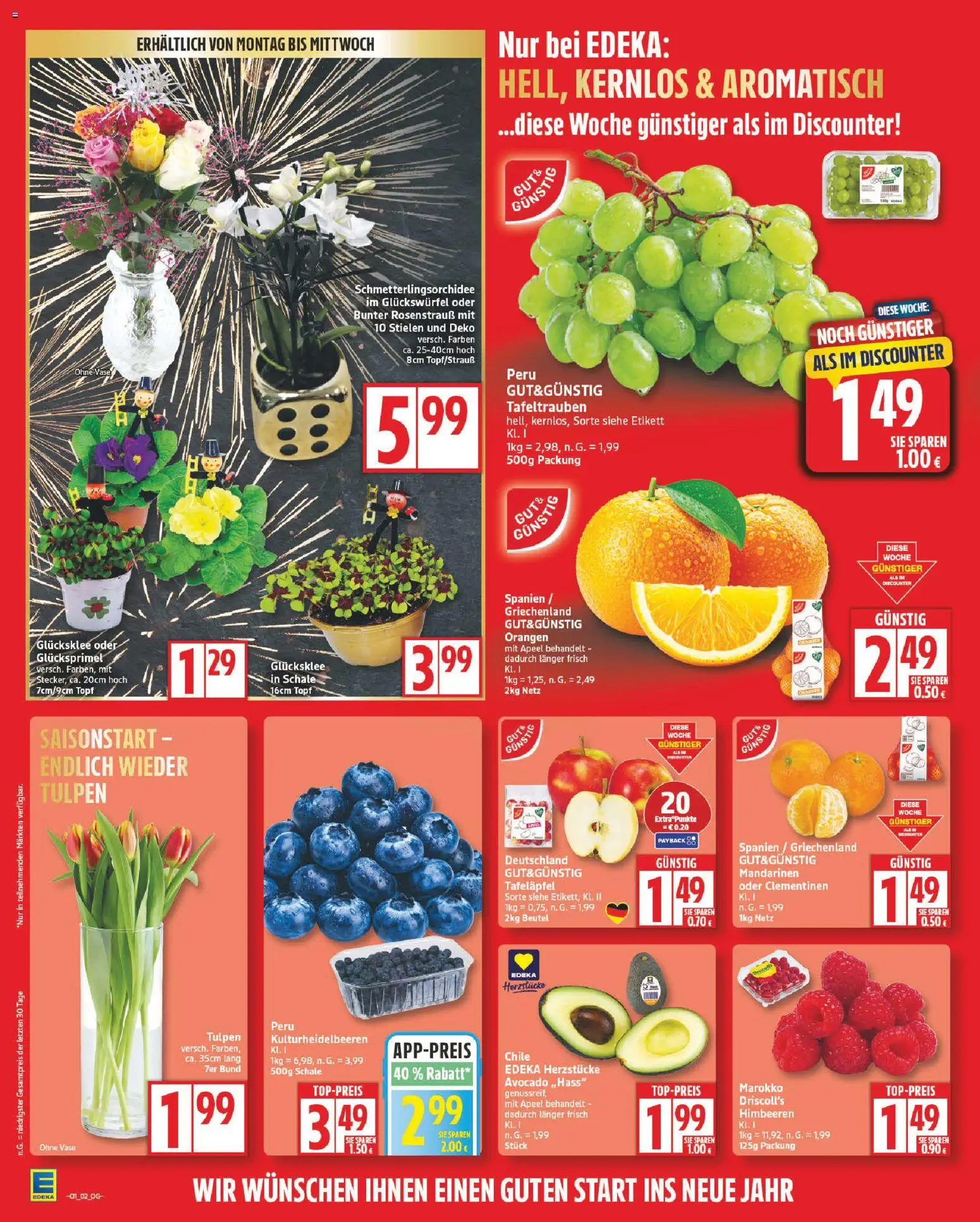 Edeka Prospekt 	 – gültig ab 29.12.2025 | Seite: 2 | Produkte: Himbeeren, Vase, Orangen, Avocado