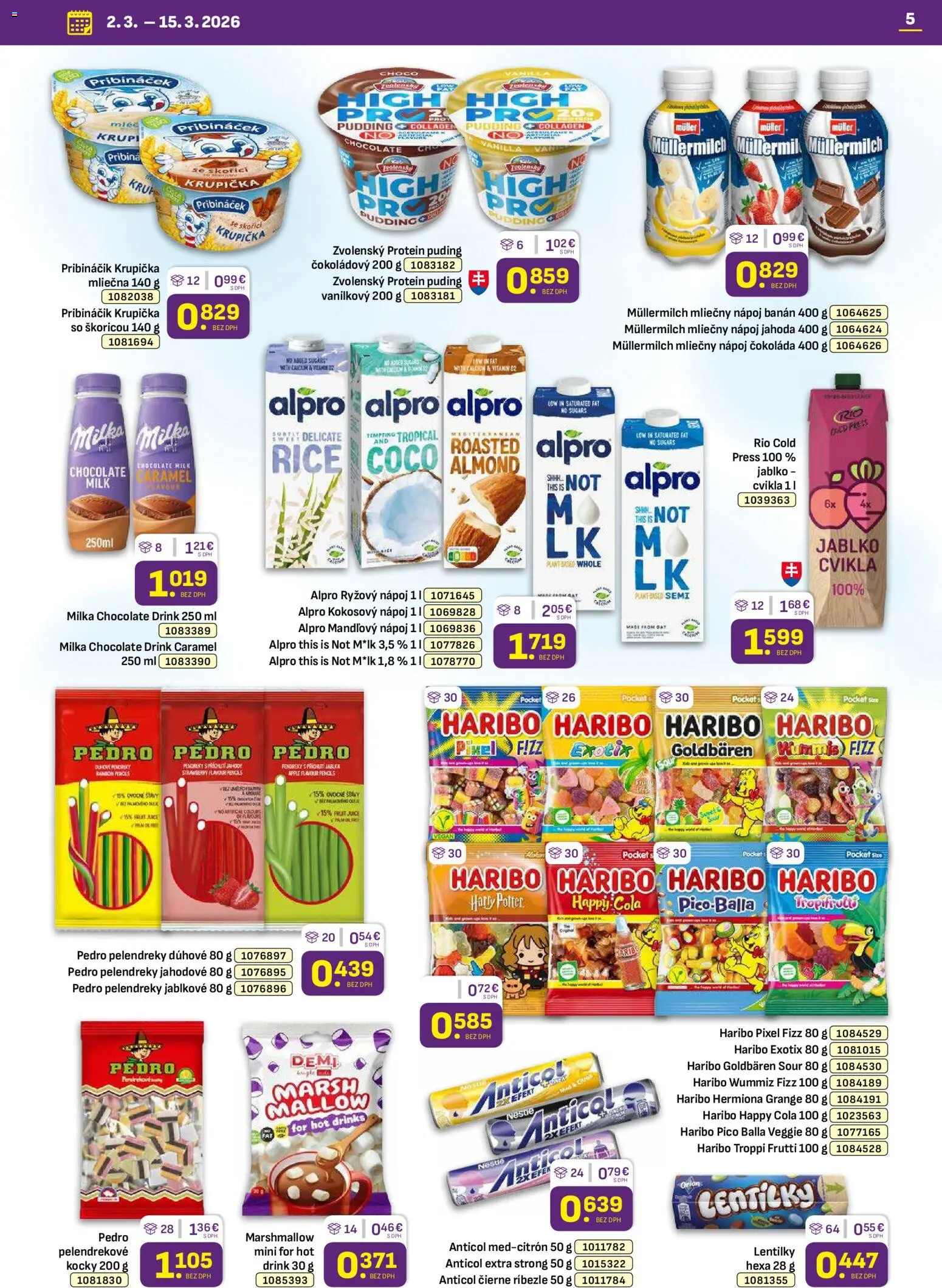 Nové Libex akcie – leták je platný od 02.03.2026 | Strana: 5 | Produkty: Protein, Puding, Apple, Alpro