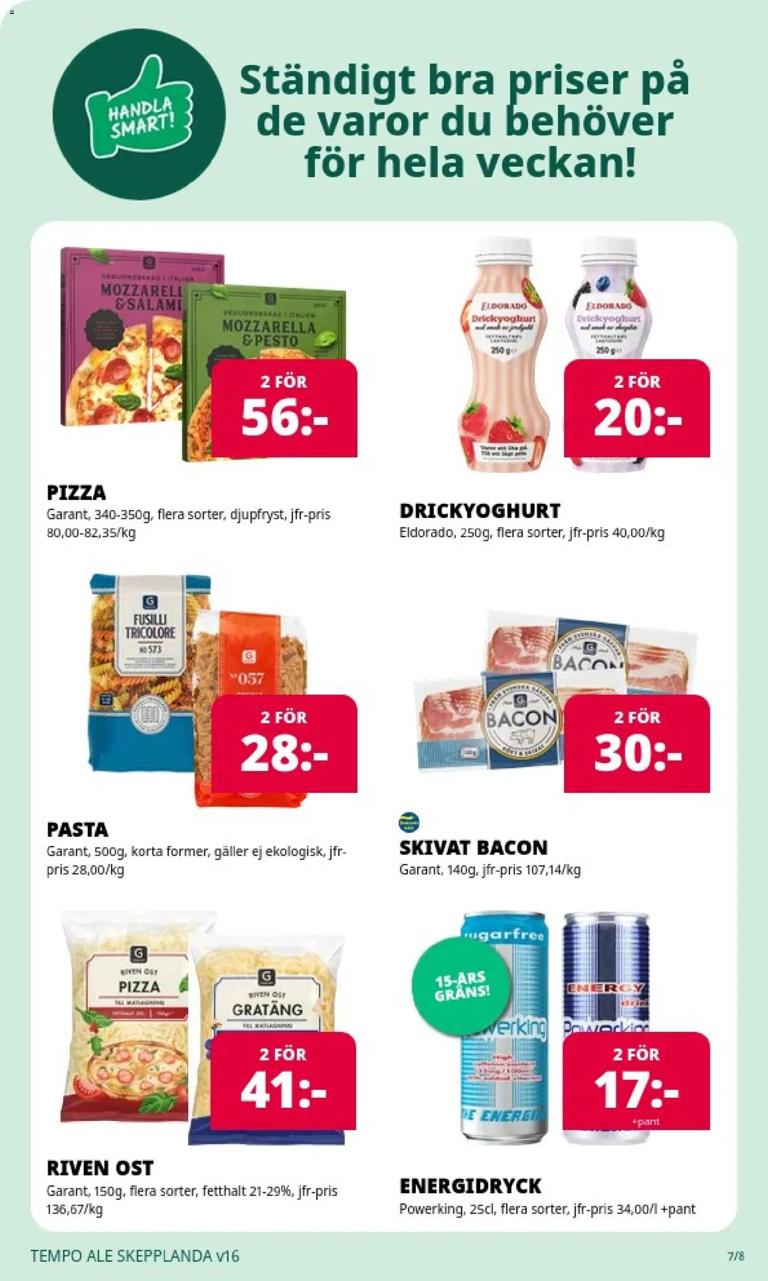 Tempo reklamblad aktuell från 12.04.2026 | Sida: 7 | Produkter: Galler, Riven ost, Pizza, Pasta