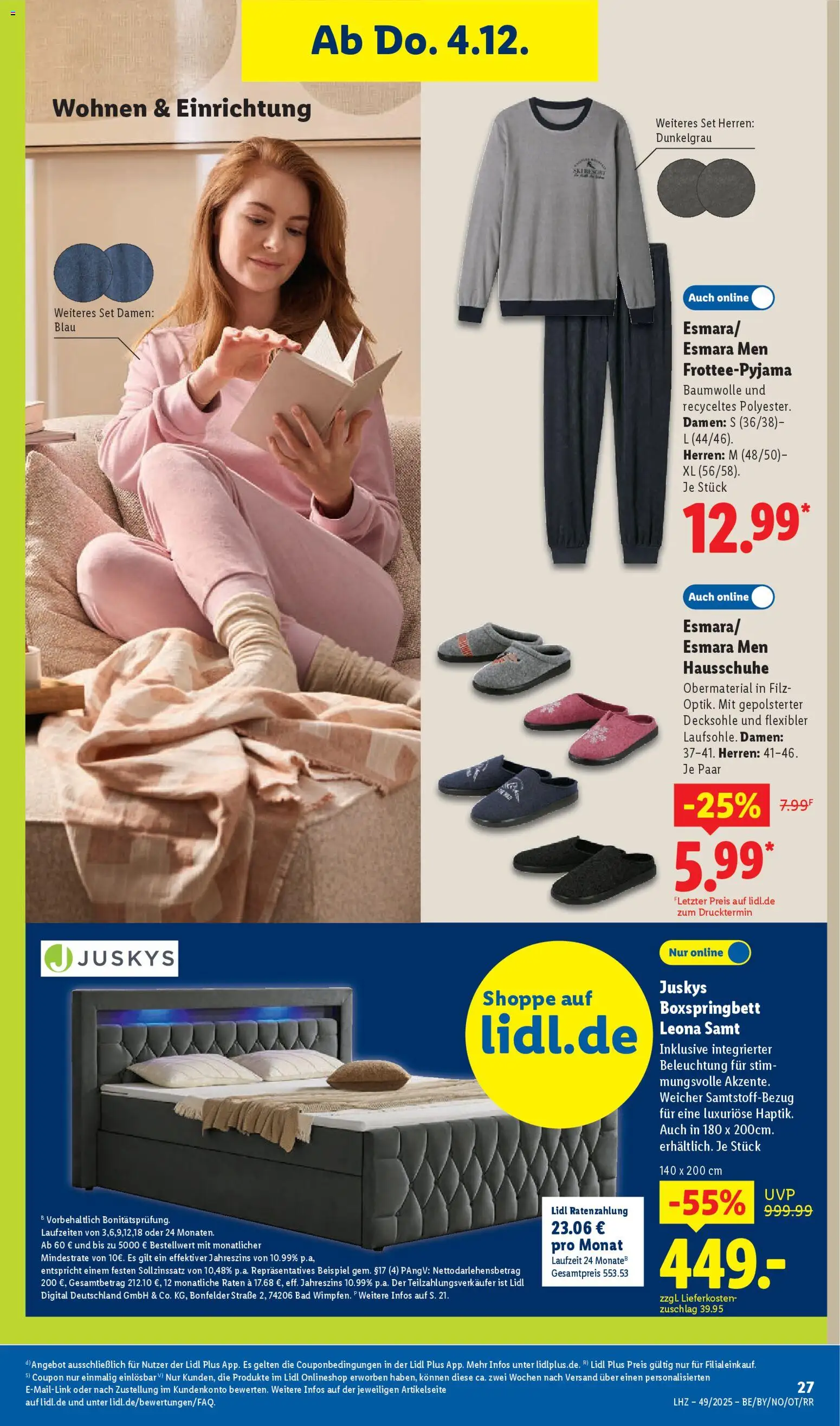Lidl Prospekt Düsseldorf – gültig ab 01.12.2025 | Seite: 43 | Produkte: Boxspringbett, Bad, Hausschuhe