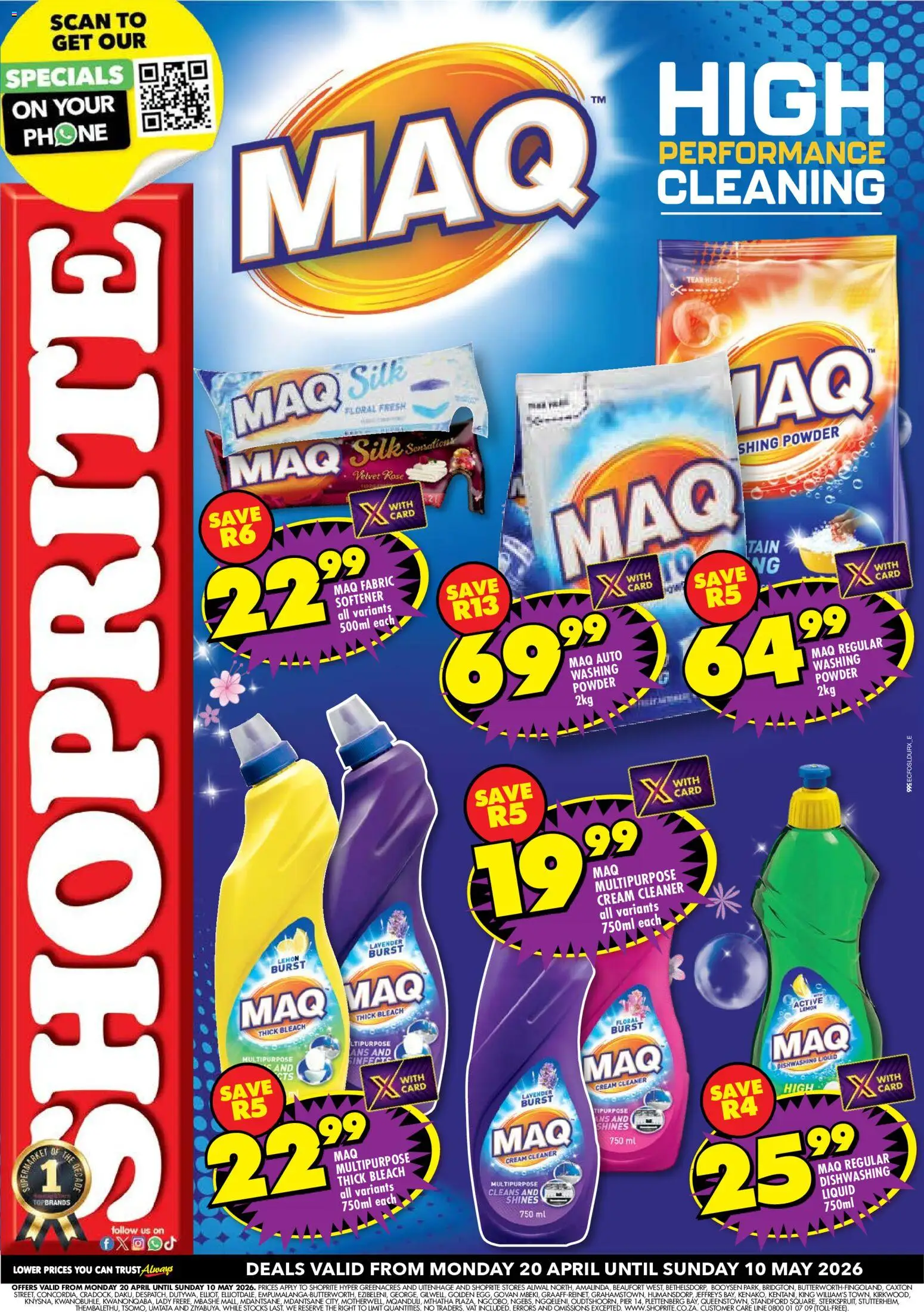 New Shoprite catalogue – valid from 20.04.2026 | Page: 1 | Products: Phone, Cream, Fabric softener, Dishwashing liquid
