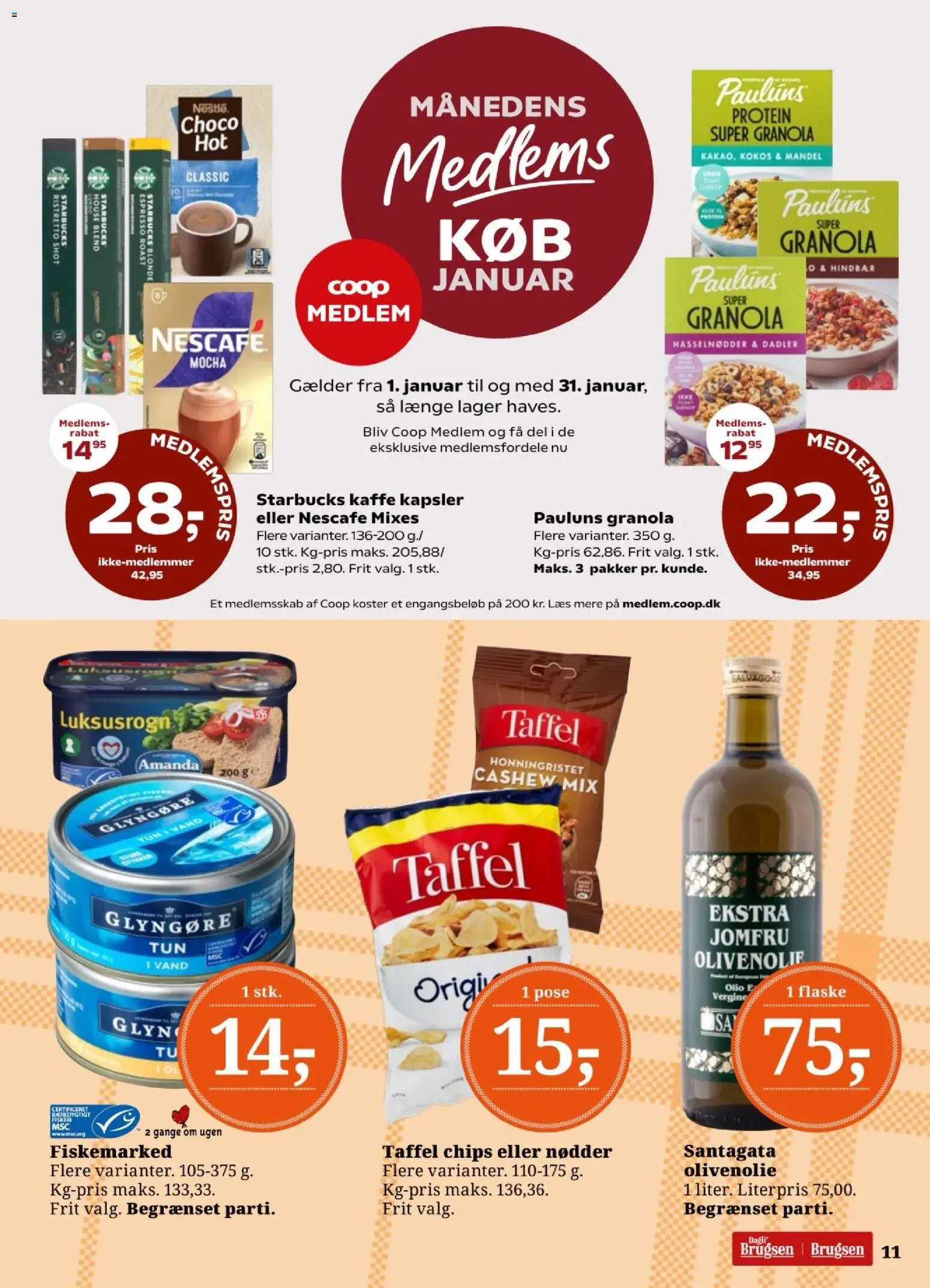 Dagli'Brugsen tilbudsavis – gyldig fra 02.01.2026 | Side: 11 | Produkter: Kaffe, Chips, Hasselnødder, Olivenolie