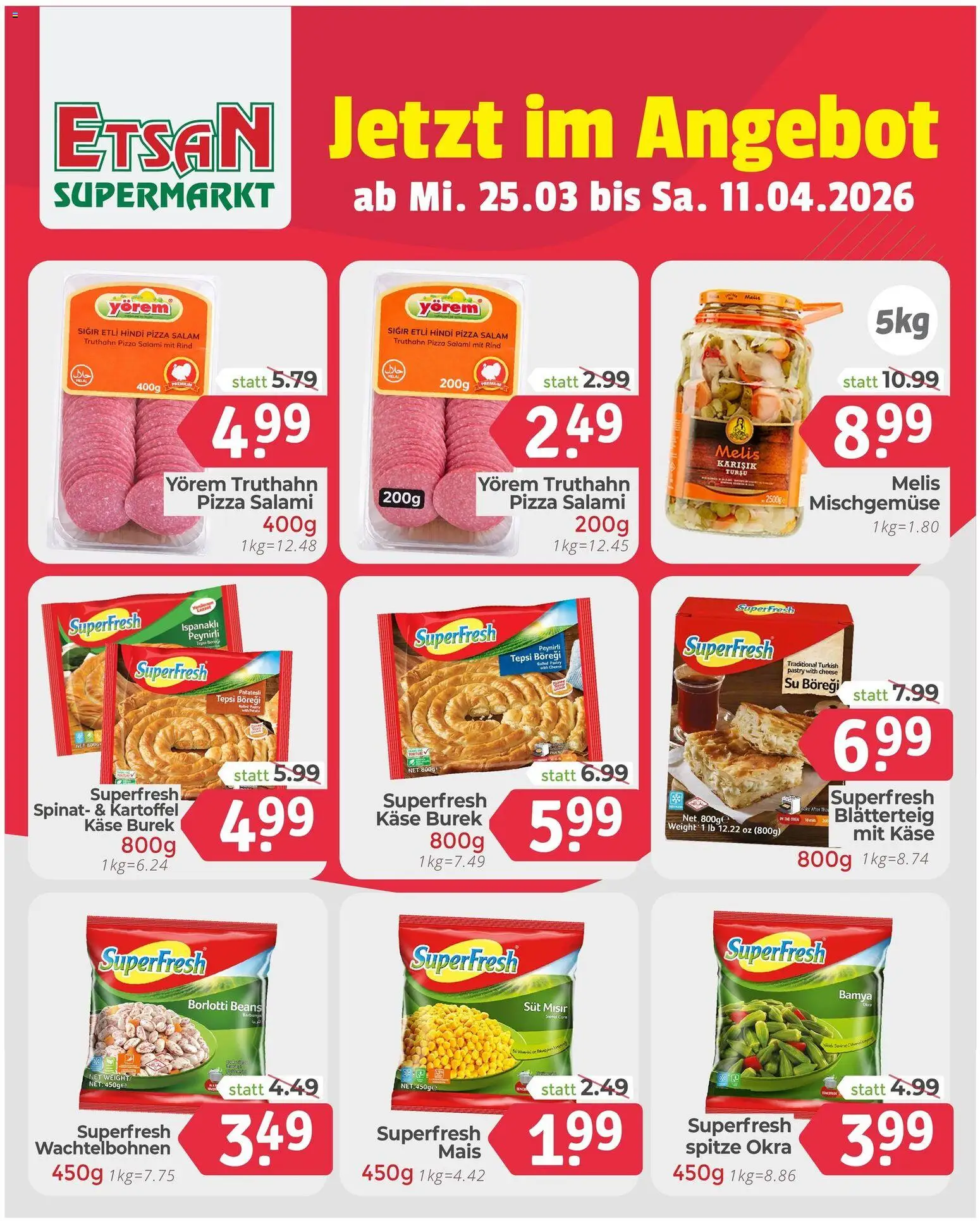 ETSAN Flugblatt gültig ab 25.03.2026 | Seite: 2 | Produkte: Käse, Salami, Pizza