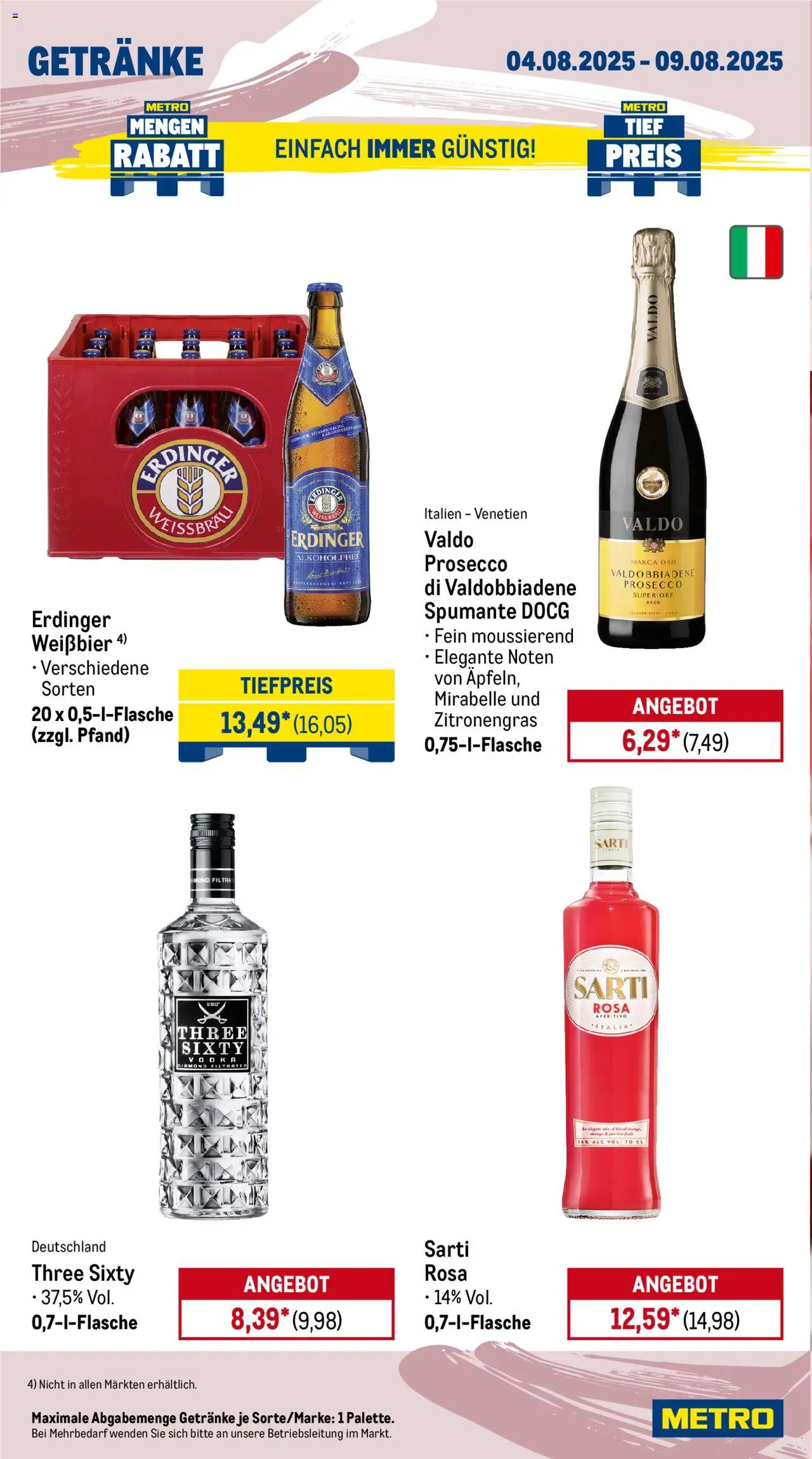 Metro Wochen-Angebote Gastro - gültig ab dem 04.08.2025 | Seite: 14 | Produkte: Erdinger, Zitronengras, Weißbier, Prosecco