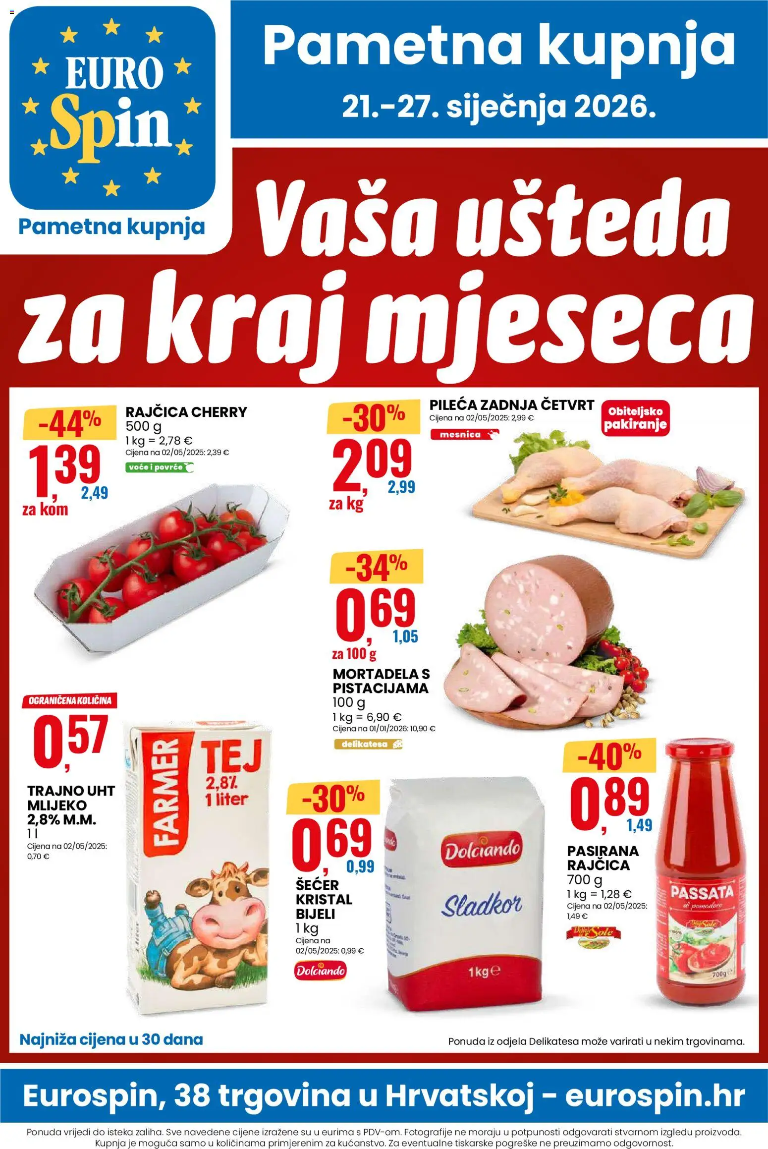 Eurospin katalog | vrijedi od 21.01.2026 | Stranica: 1 | Proizvodi: Mortadela, Povrće, Voće, Rajčica