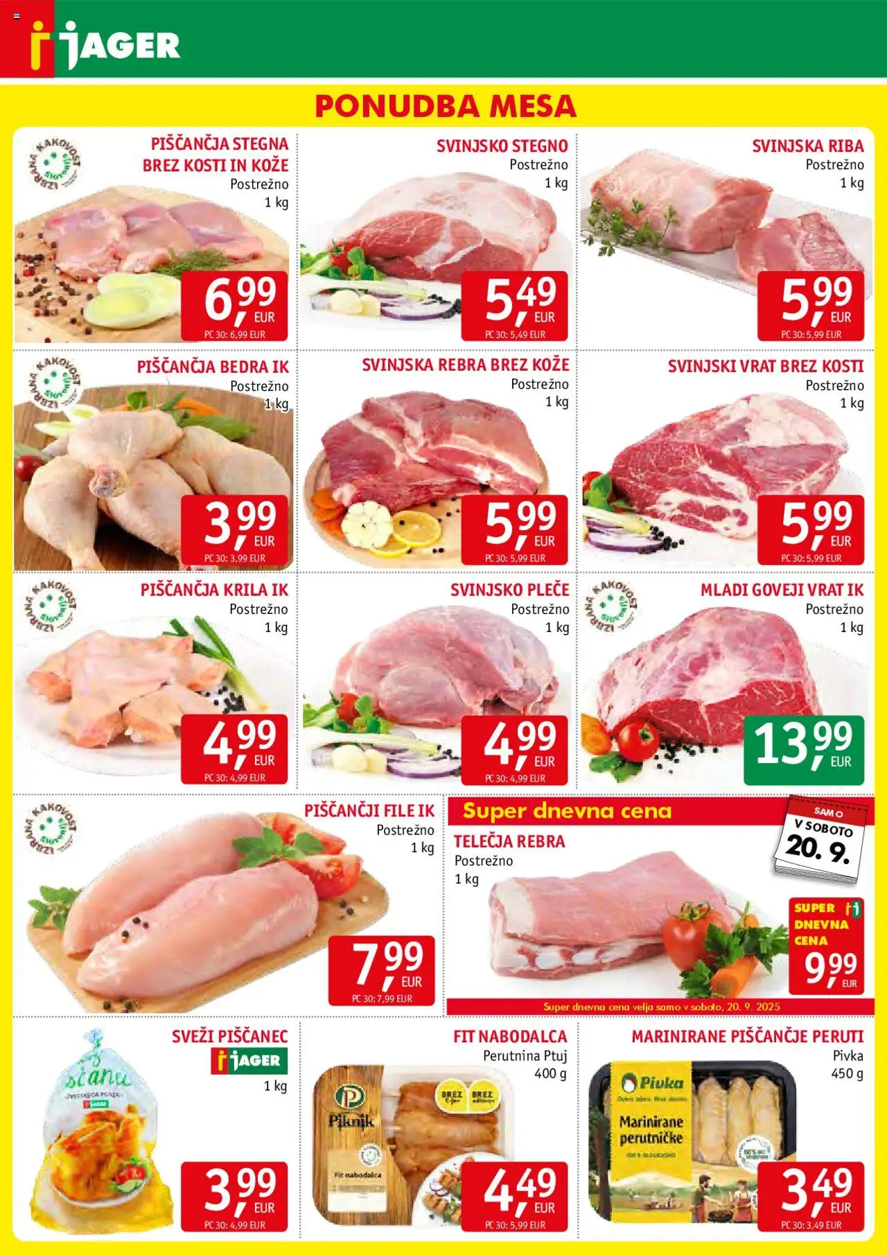 Novi Jager katalog ponudbe – veljaven od 17.09.2025 | Stran: 3 | Izdelki: Piščančja bedra, Piščančja krila, Riba