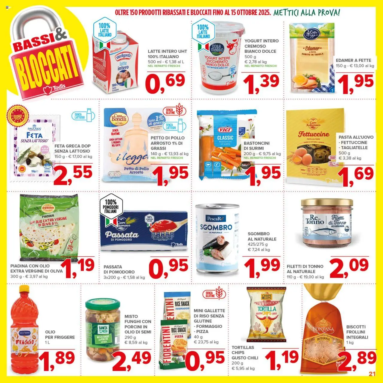 Volantino Todis del 21.08.2025 | Pagina: 21 | Prodotti: Yogurt, Formaggio, Feta, Sgombro