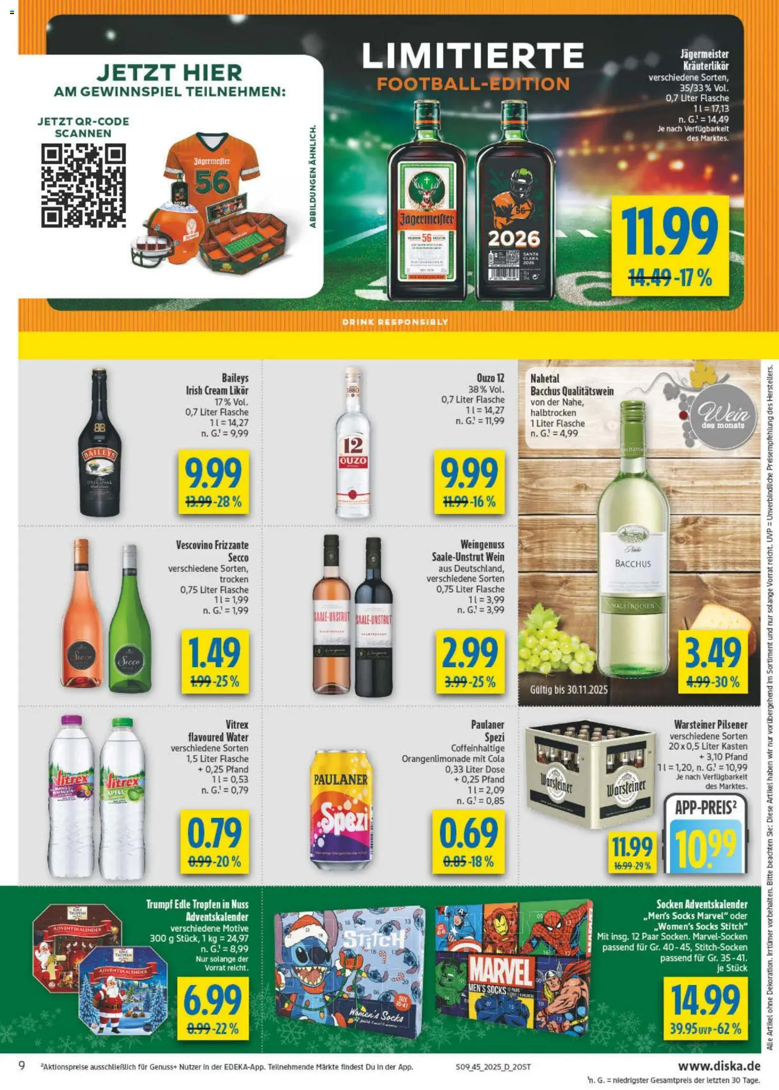 Diska - Diska Angebote Sachsen-Thüringen KW45 – gültig ab 03.11.2025 | Seite: 9 | Produkte: Cola, Likör, Wein, Paulaner