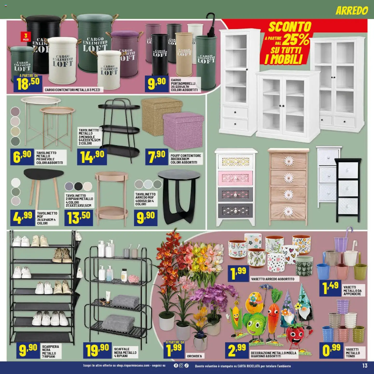 Volantino RisparmioCasa del 24.01.2026 | Pagina: 13 | Prodotti: Scaffale, Contenitore, Scarpiera, Orchidea