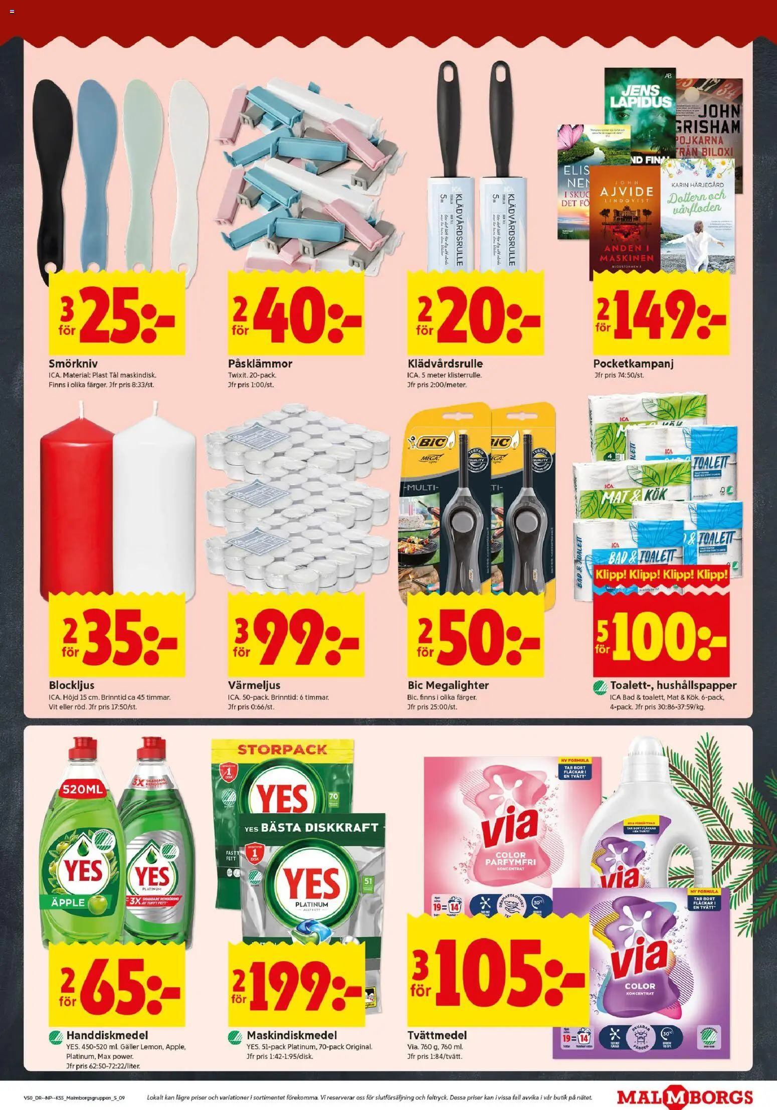 ICA Kvantum reklamblad aktuell från 08.12.2025 | Sida: 9 | Produkter: Hushållspapper, Toalett, Handdiskmedel, Värmeljus