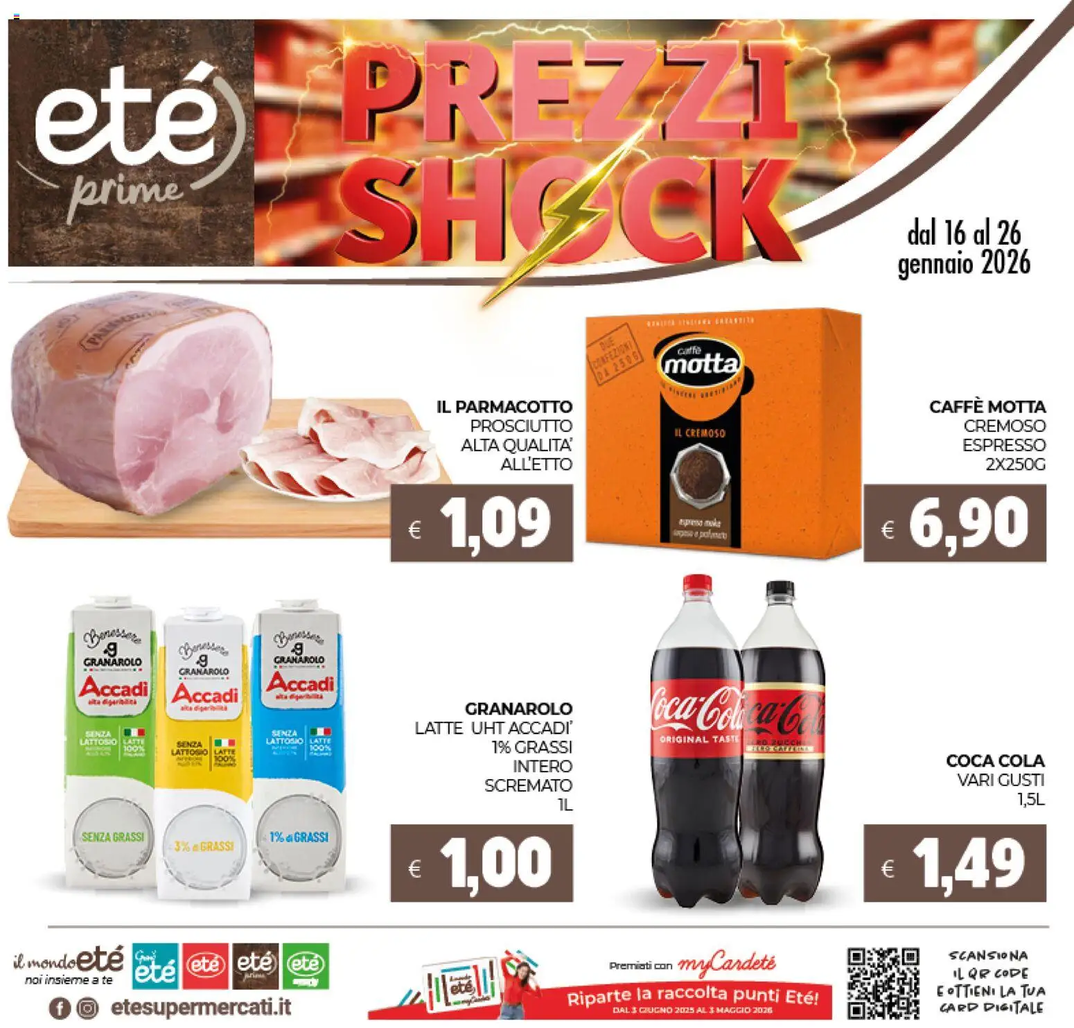 Volantino Eté del 16.01.2026 | Pagina: 1 | Prodotti: Tè, Latte, Prosciutto, Coca Cola