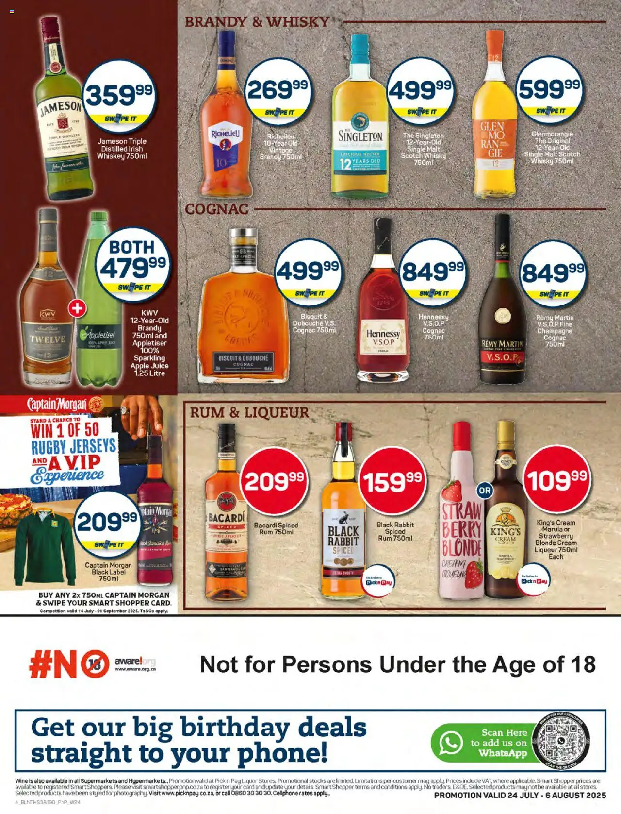 Pick n Pay - Liquor Specials │ valid from 11.08.2025 | Page: 4 | Products: Phone, Wine, Whiskey, Ensalada de quino