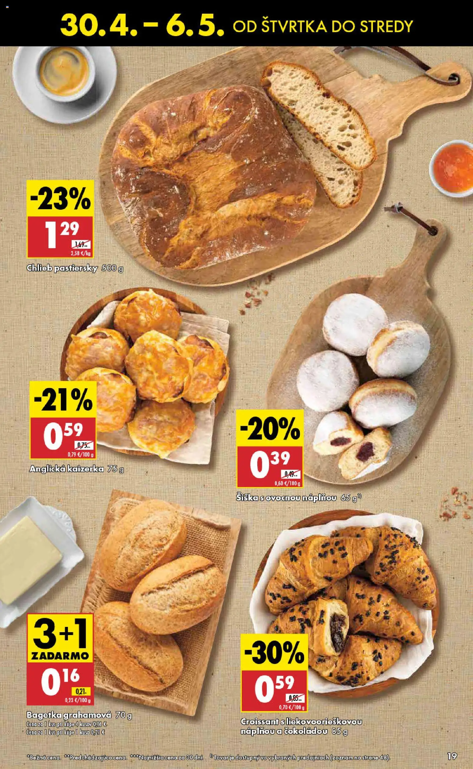 Nové Biedronka akcie – leták je platný od 30.04.2026 | Strana: 19 | Produkty: Chlieb, Croissant