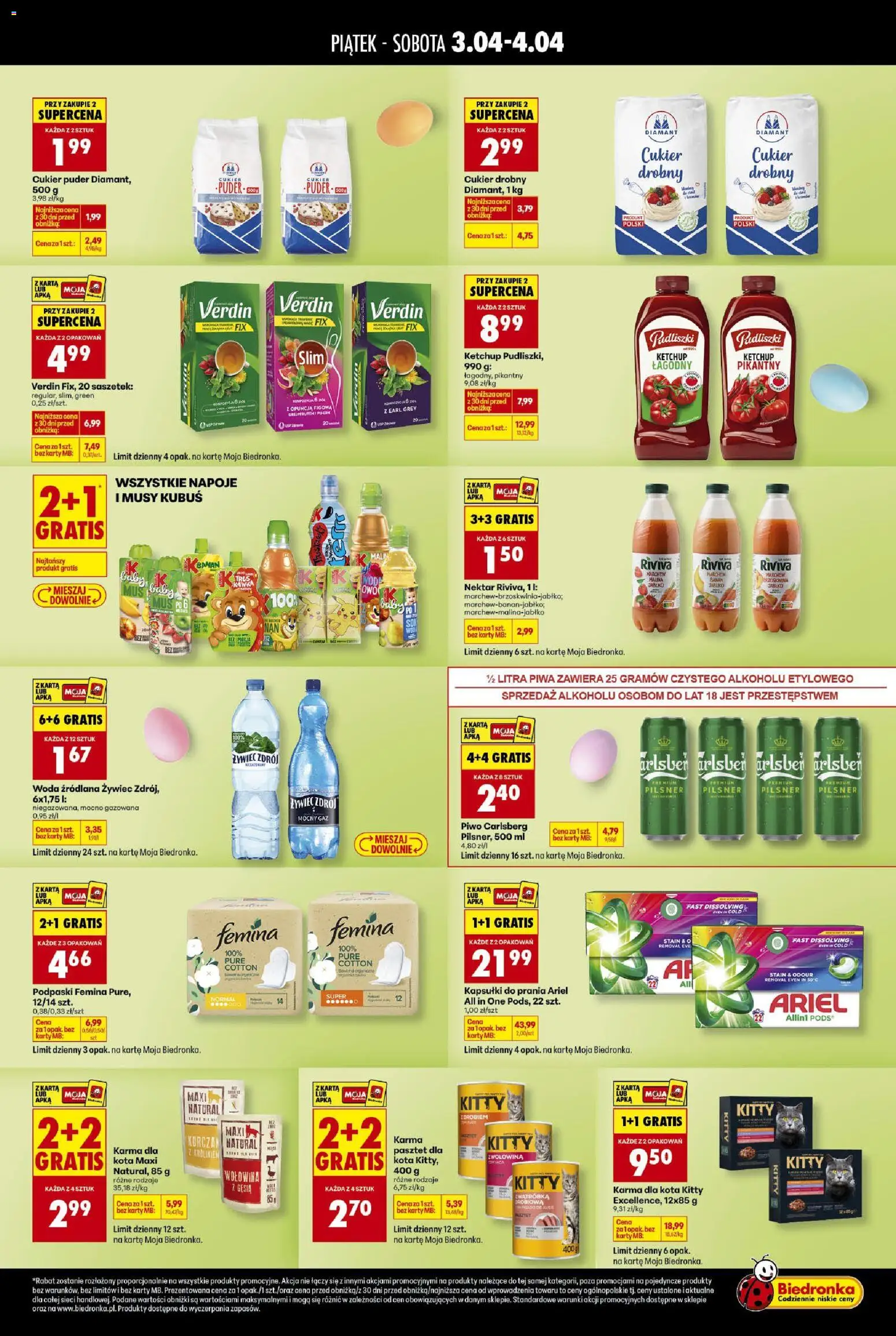 Biedronka Polsko leták - Tani weekend od 03.04.2026 | Strana: 2 | Produkty: Pilsner, Banán, Ariel, Karty