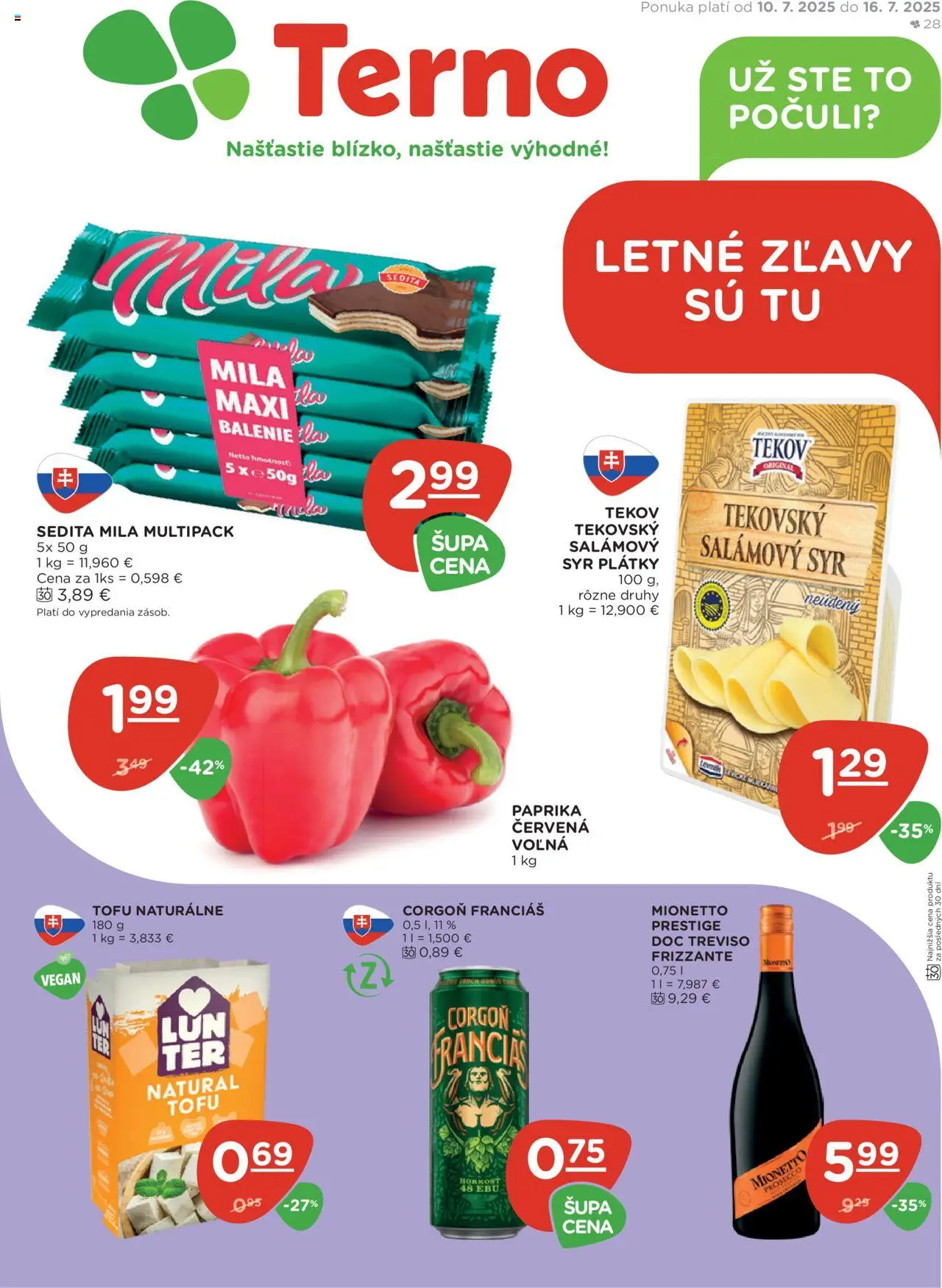 Terno leták │ platný od 10.07.2025 | Strana: 1 | Produkty: Paprika, Syr, Tofu, Corgoň