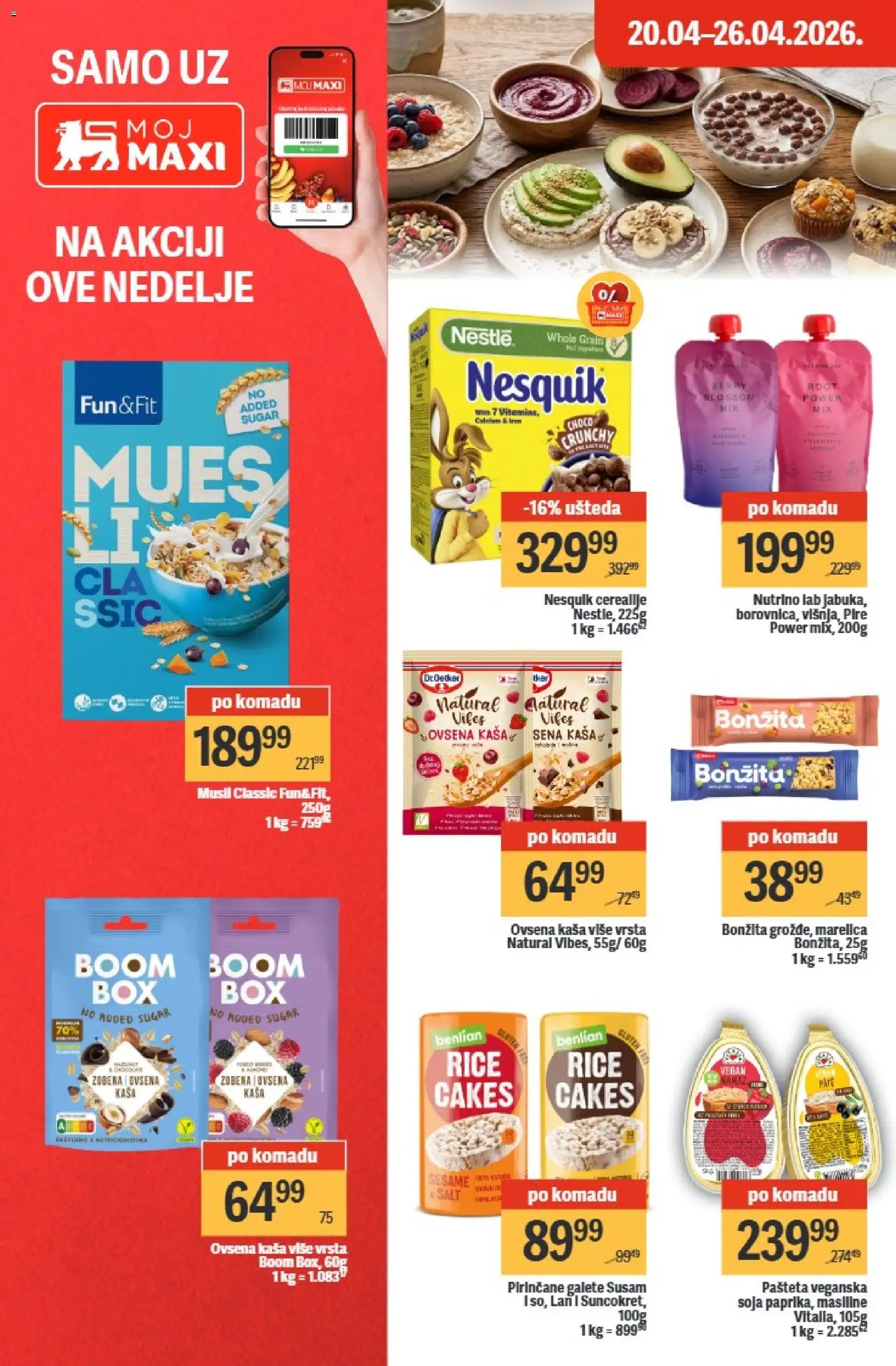 Maxi katalog - važi od 20.04.2026 | Strana: 22 | Proizvode: Ovsena kaša, Galete, Nesquik, Pašteta